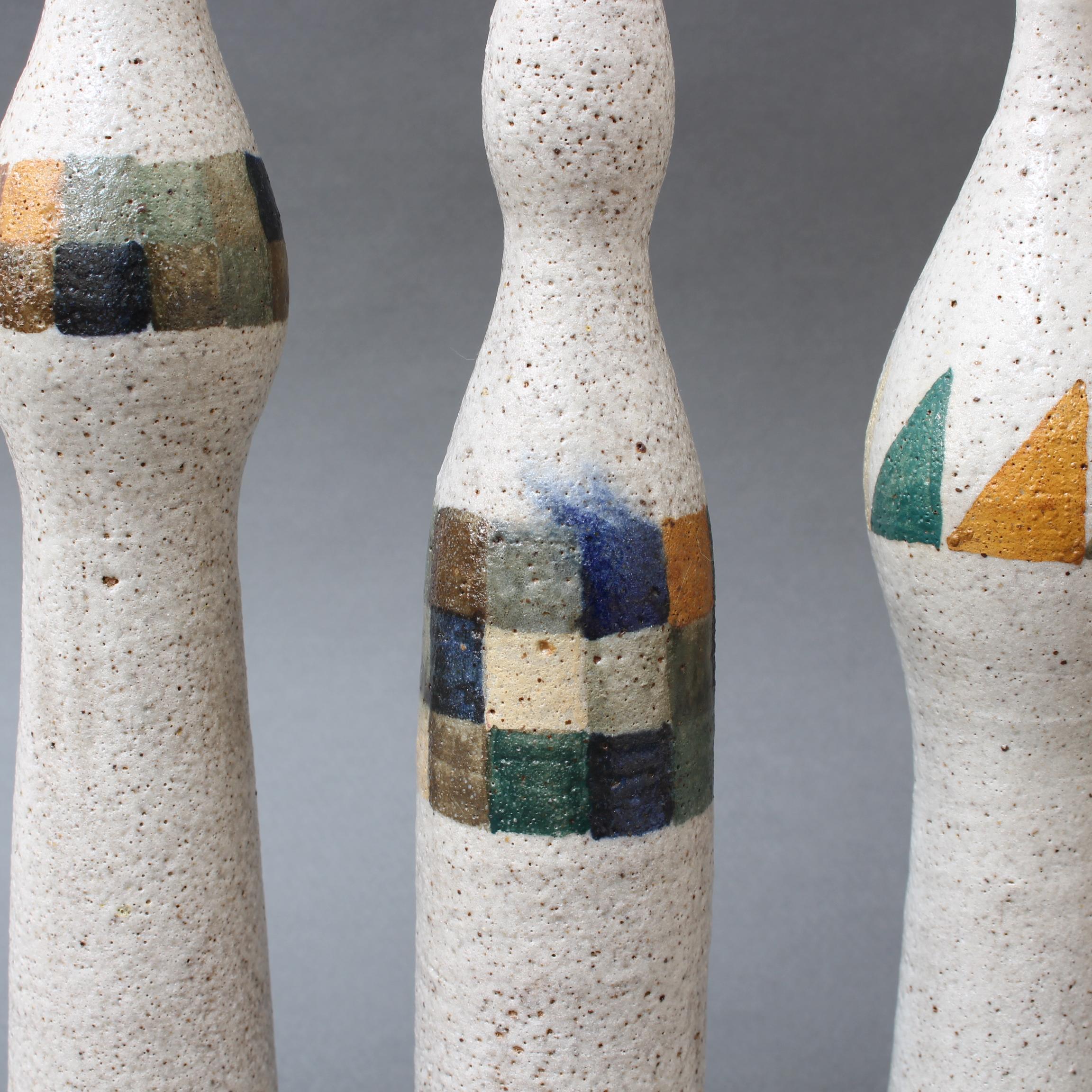 Ceramic Set of Three Bottle-Shaped Vases by Bruno Gambone, circa 1990s For Sale