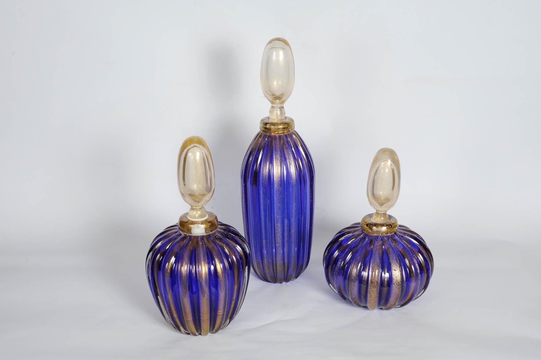 Italian Set of Three Bottles in Murano Glass