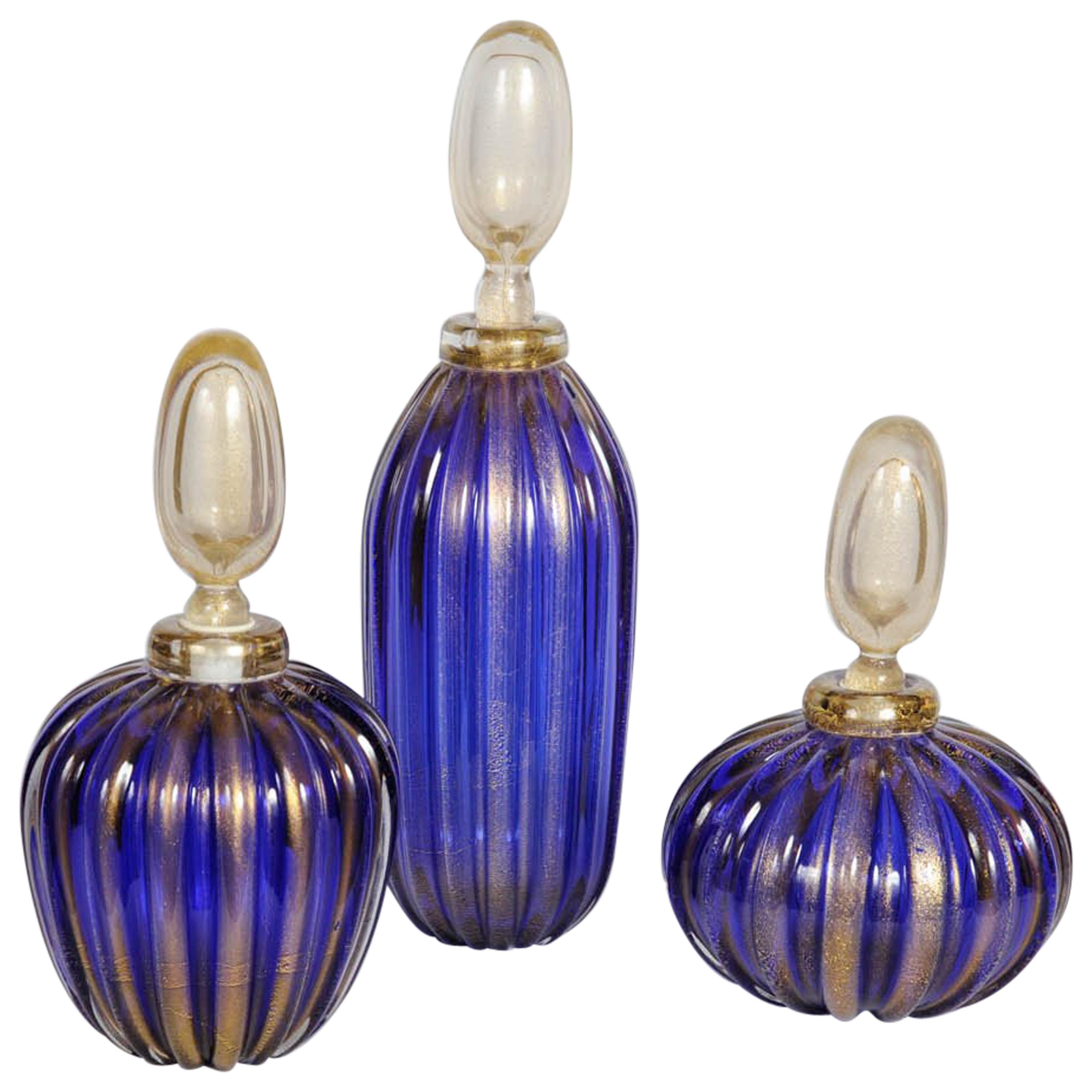 Set of Three Bottles in Murano Glass