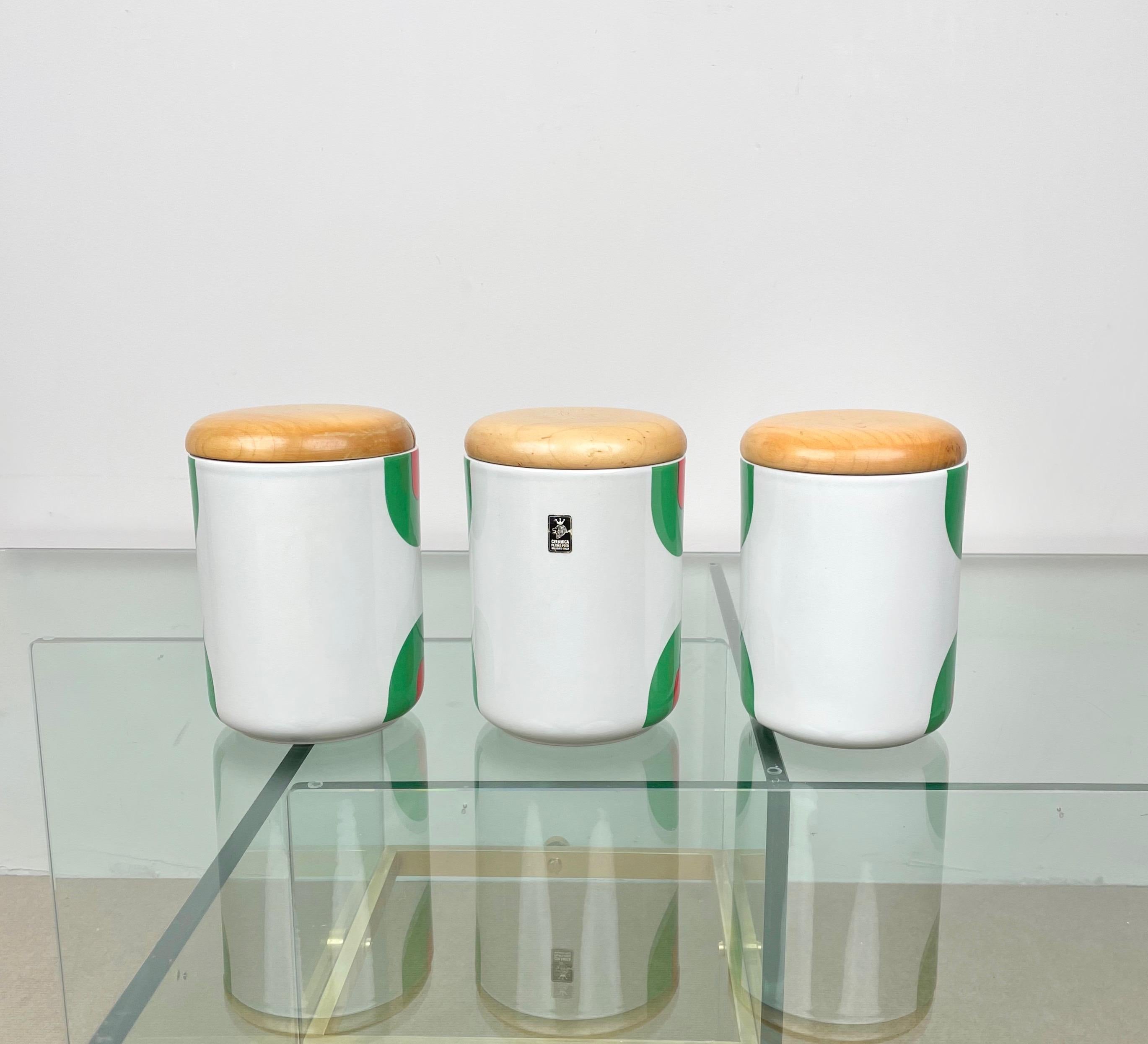 Set of Three Box Vase Ceramic & Wood by Franco Pozzi Gallarate, Italy 1970s In Good Condition For Sale In Rome, IT