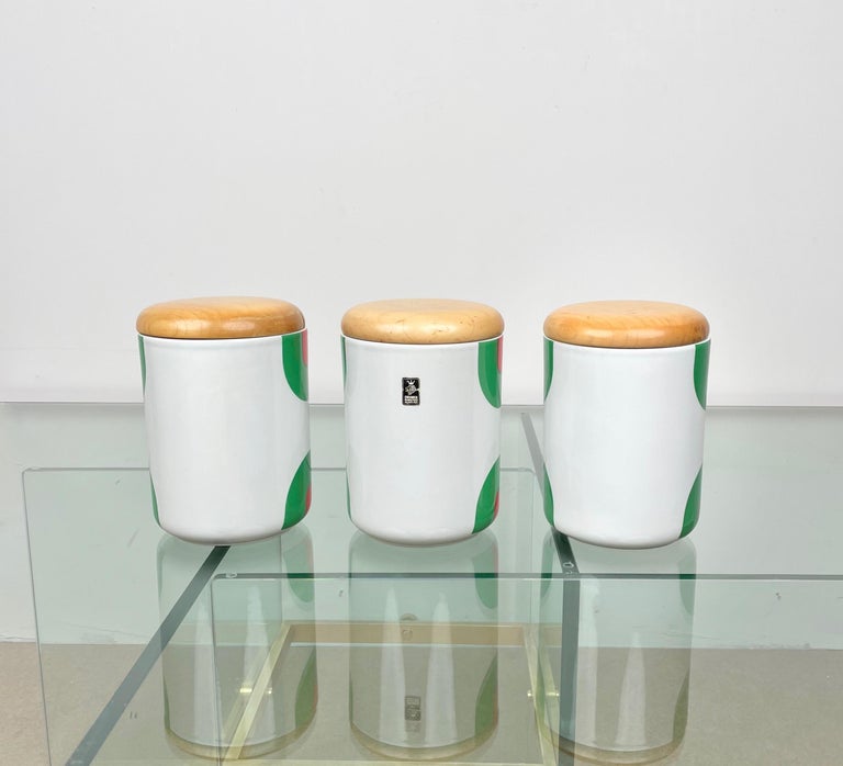 Late 20th Century Set of Three Box Vase Ceramic & Wood by Franco Pozzi Gallarate, Italy 1970s For Sale