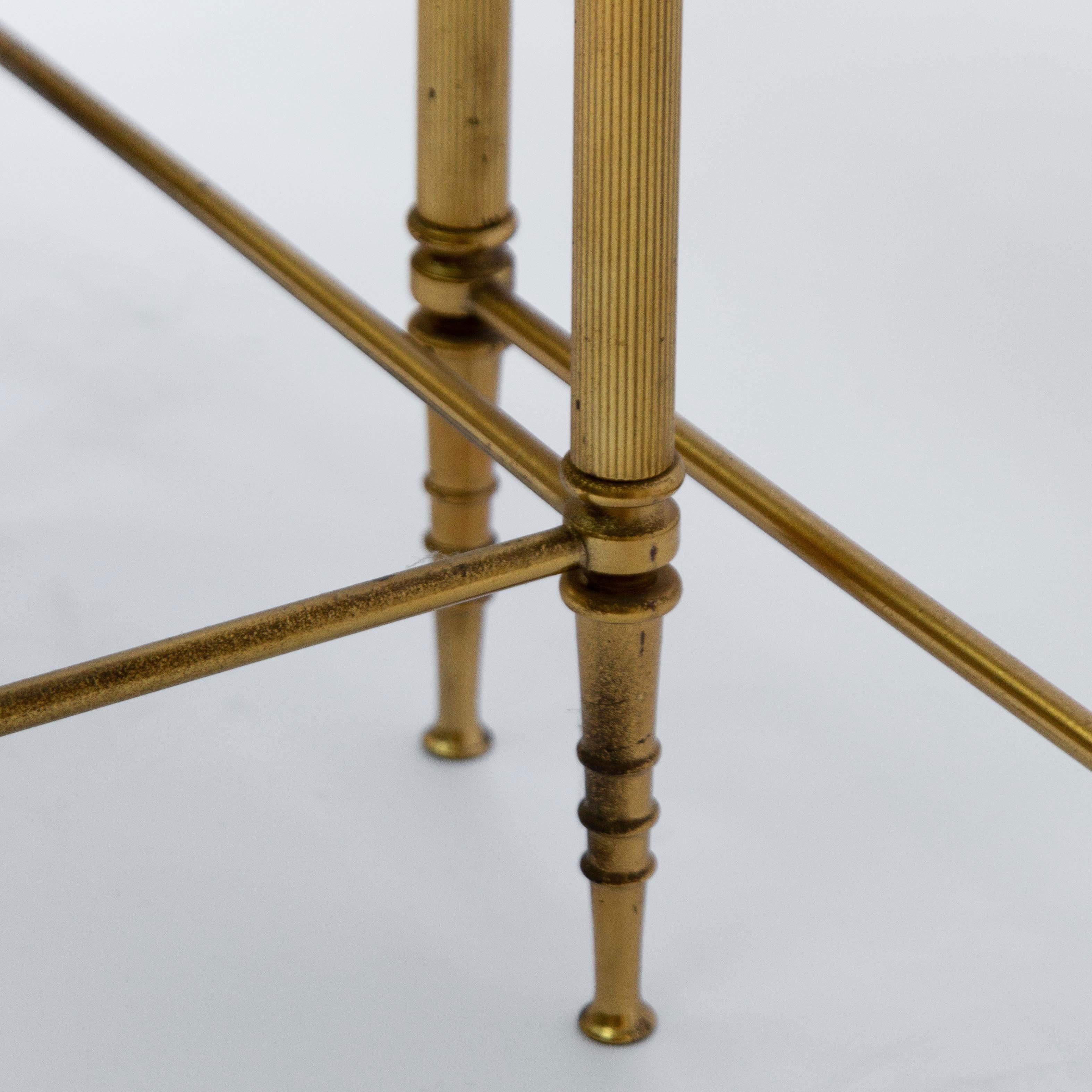 Mid-20th Century Set of Three Brass an Glass Nesting Tables Maison Jansen For Sale