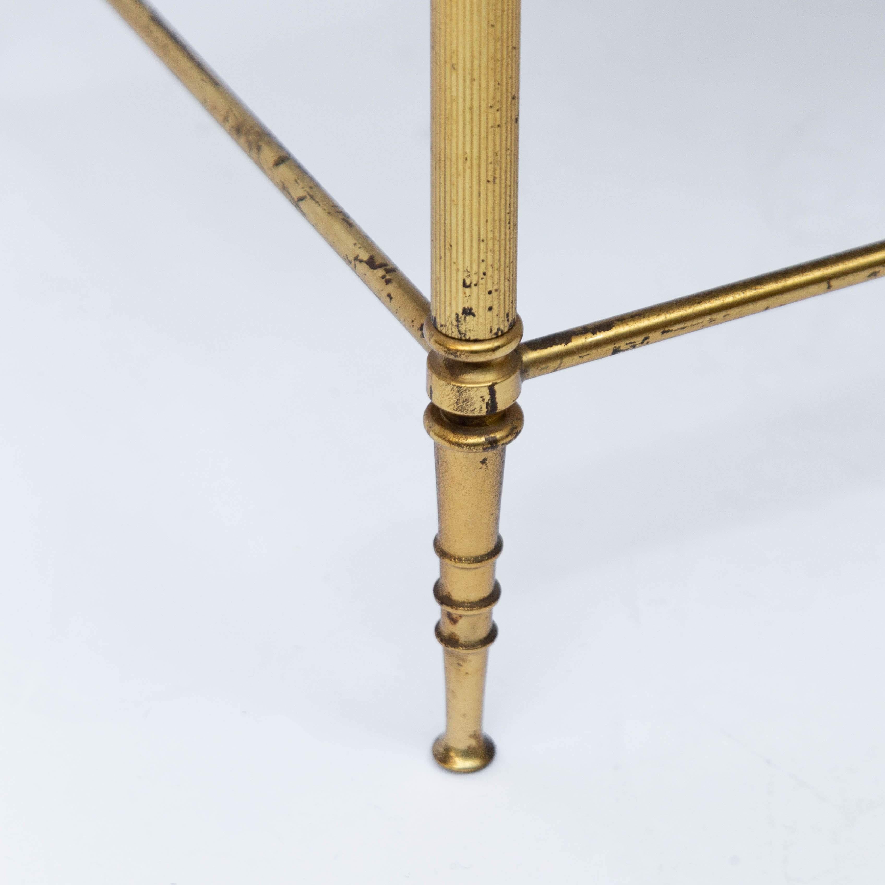 Set of Three Brass an Glass Nesting Tables Maison Jansen For Sale 1