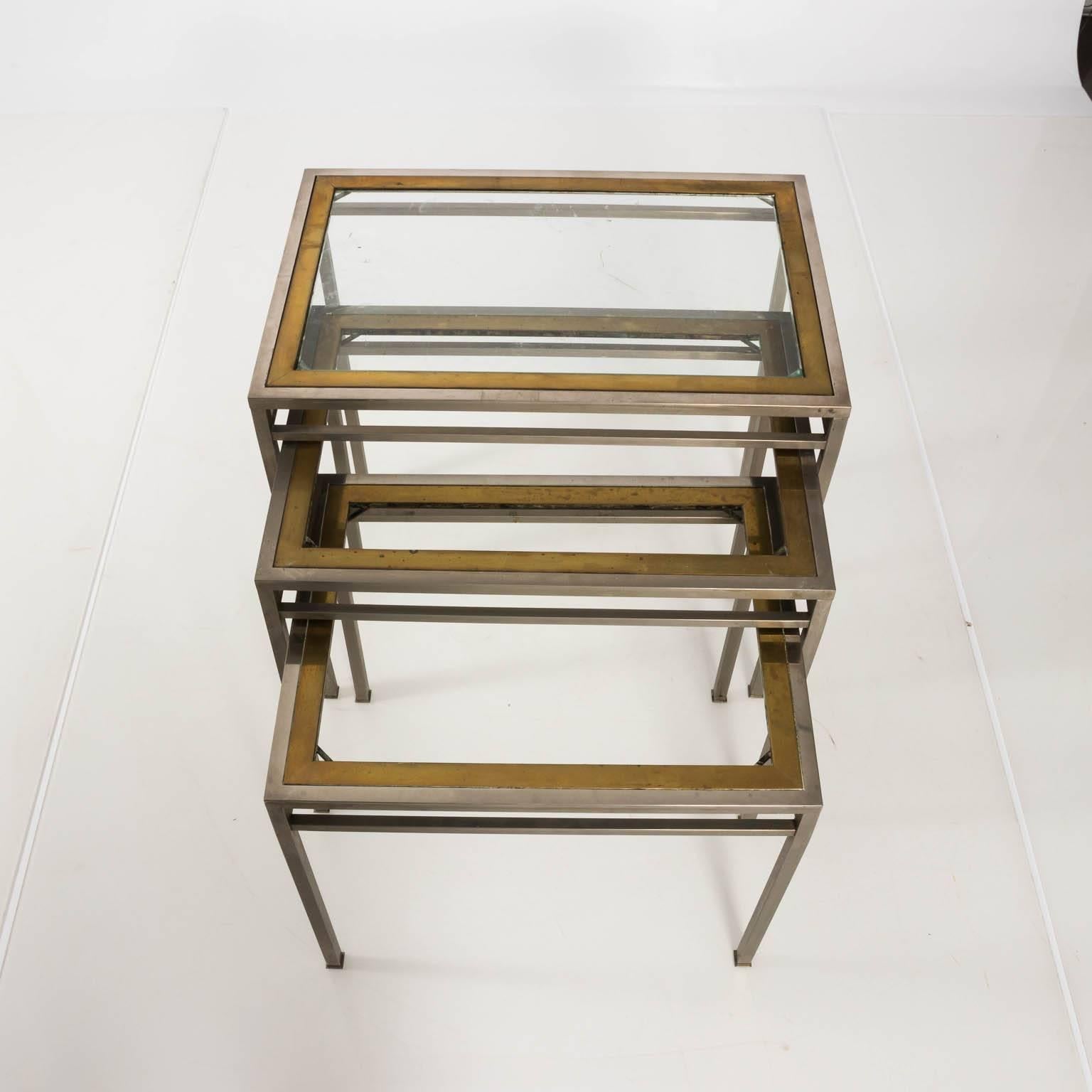 Set of Three Brass and Chrome Nesting Tables 2