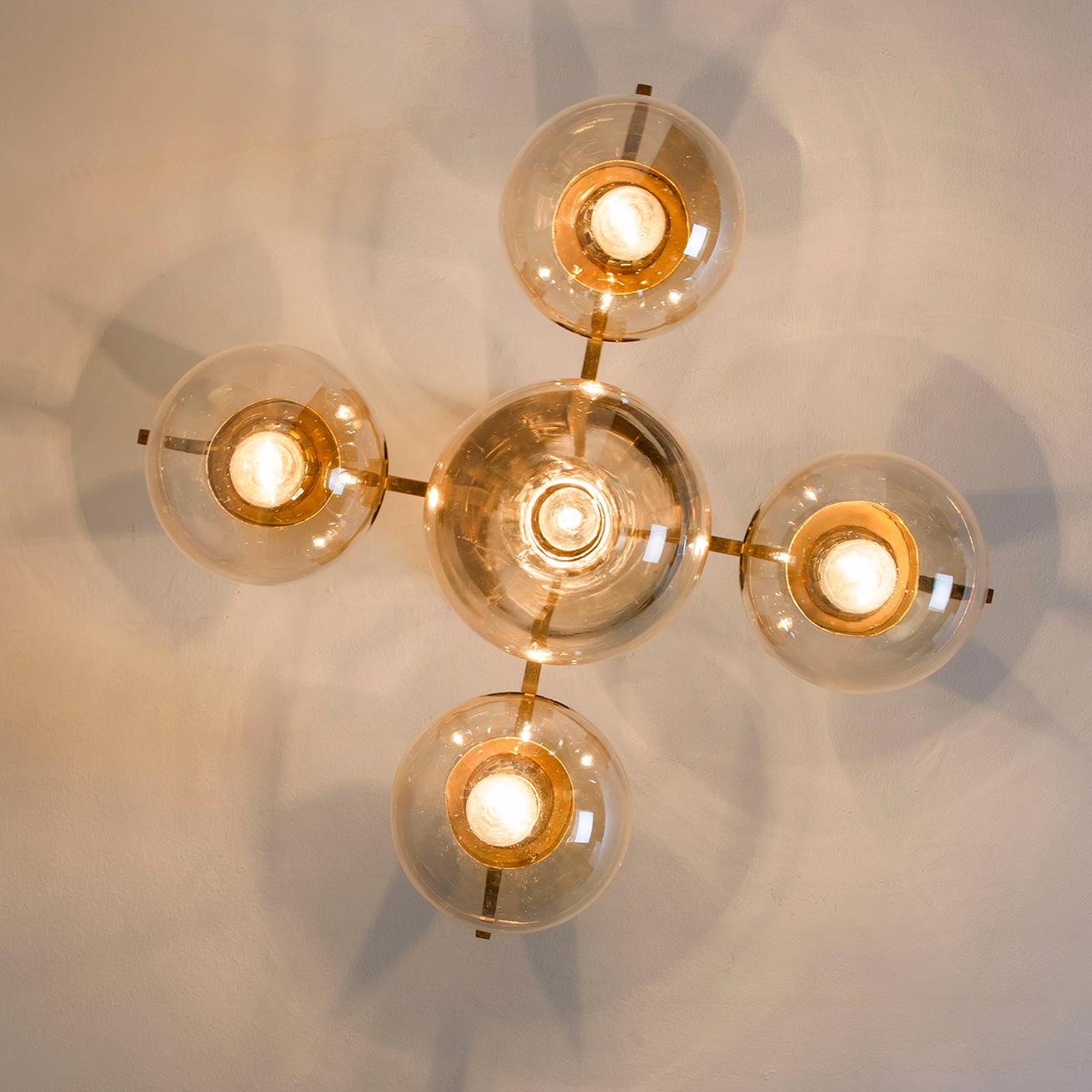 Set of Three Brass and Glass Light Fixtures in the Style of Jakobsson, 1960s For Sale 7