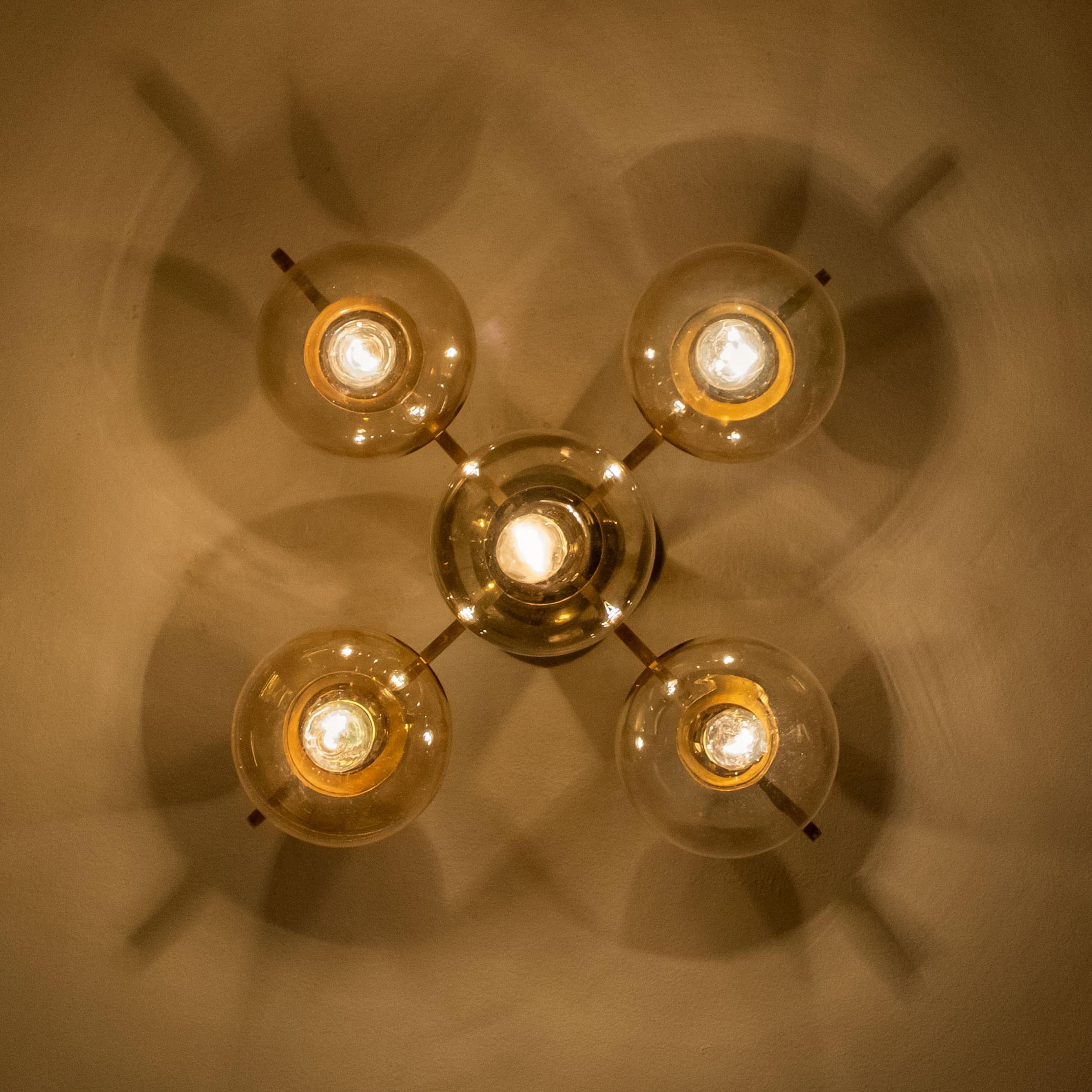 Set of Three Brass and Glass Light Fixtures in the Style of Jakobsson, 1960s For Sale 11