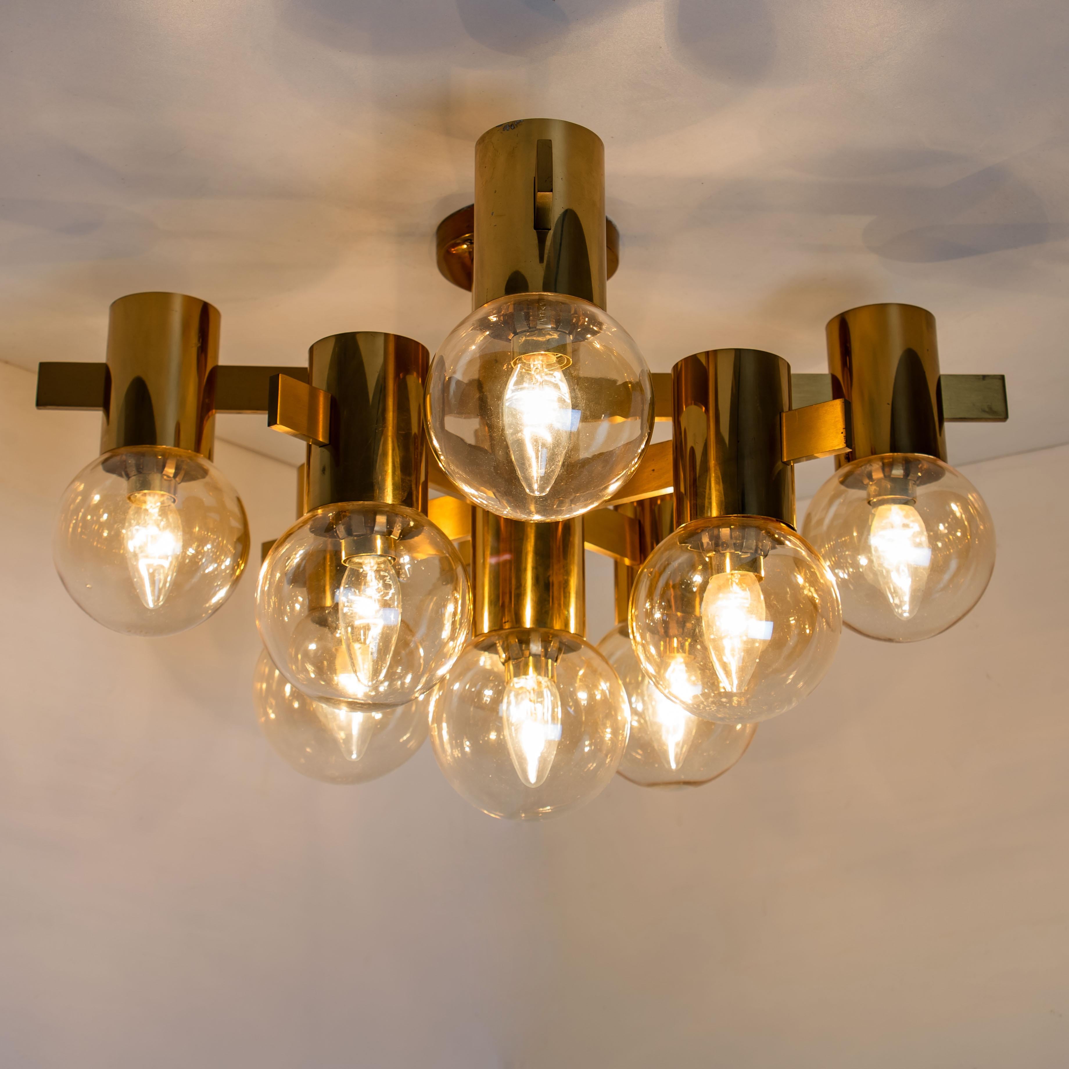 Set of Three Brass and Glass Light Fixtures in the Style of Jakobsson, 1960s For Sale 1