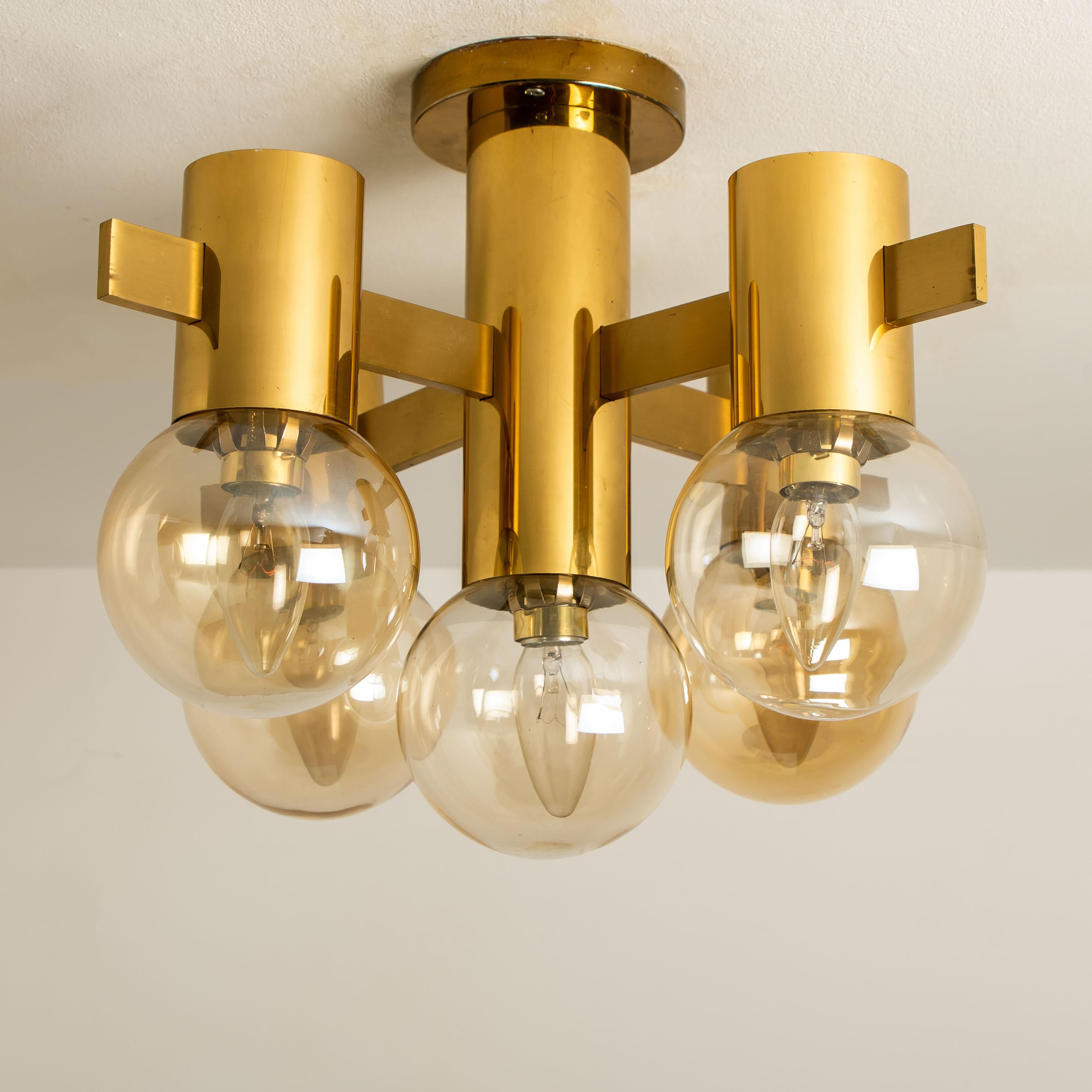 Set of Three Brass and Glass Light Fixtures in the Style of Jakobsson, 1960s For Sale 3