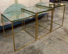 Set of Three Brass and Glass Nesting Side Tables, Italy, 1960s