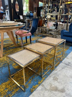 Set of Three Brass and Glass Nesting Side Tables, Italy, 1960s