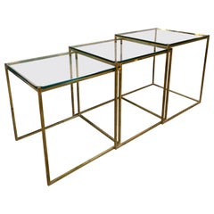 Set of Three Brass and Glass Nesting Side Tables, Italy, 1960s