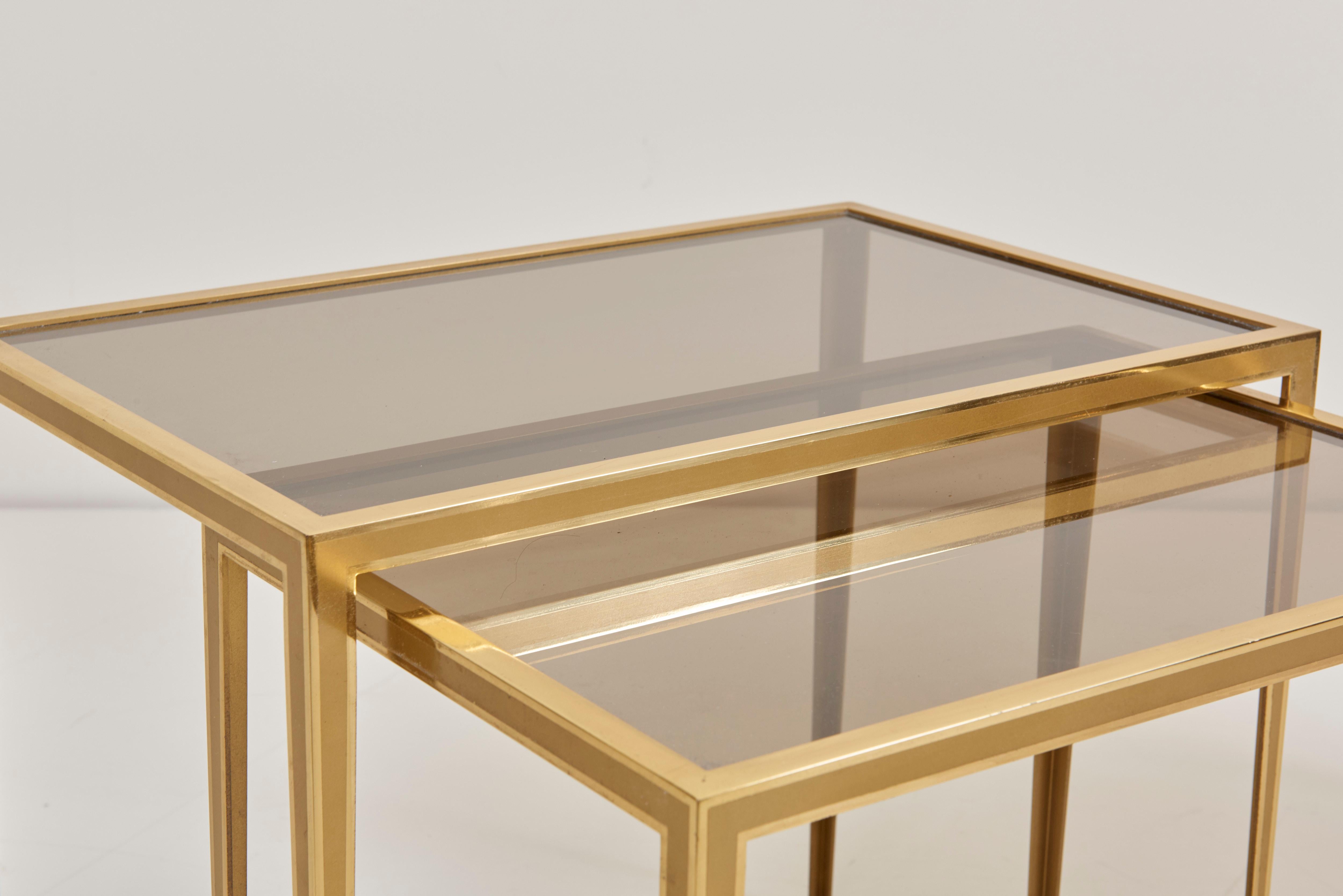 Set of Three Brass and Glass Nesting Tables by Münchner Werkstätten 1