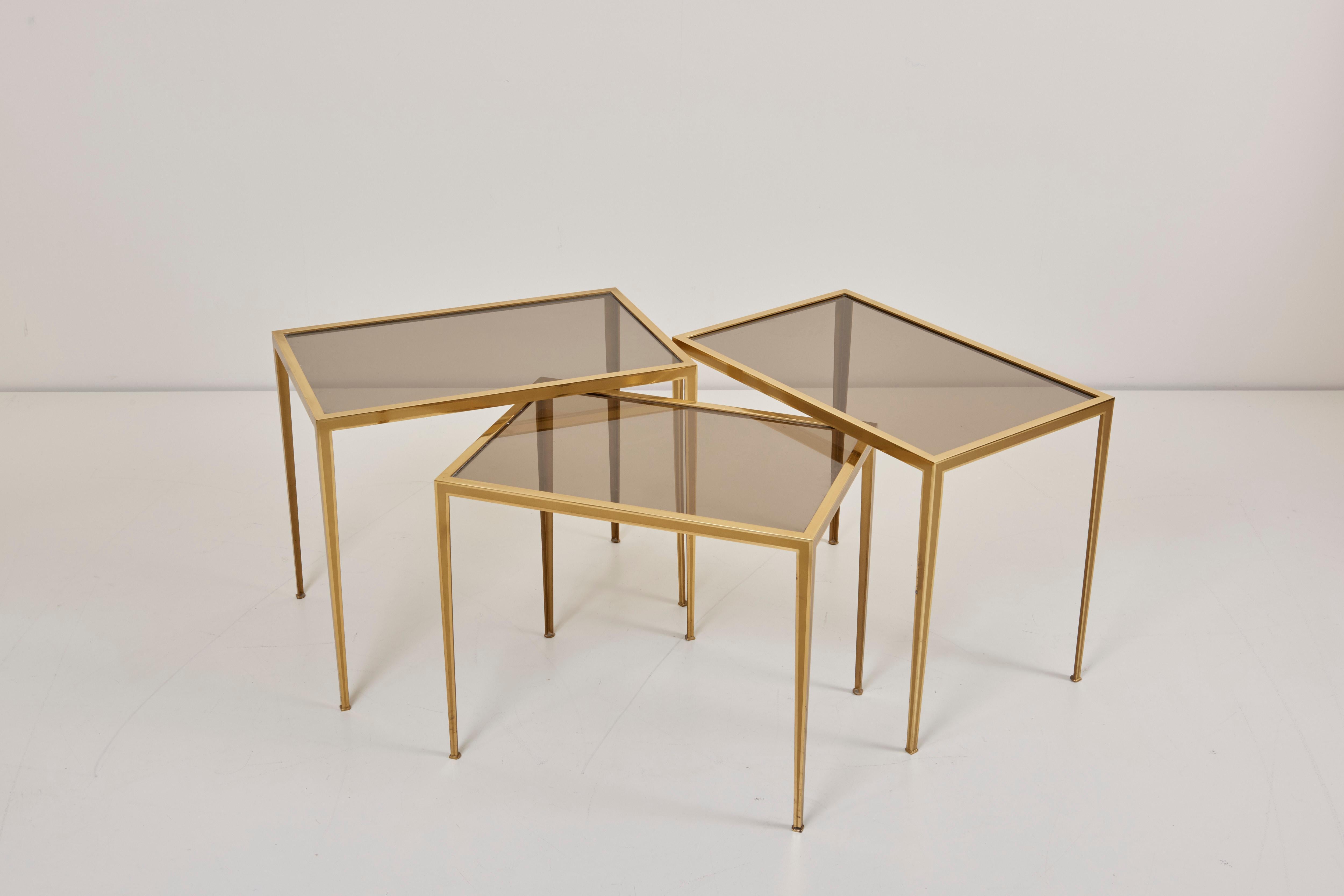 Set of Three Brass and Glass Nesting Tables by Münchner Werkstätten 2