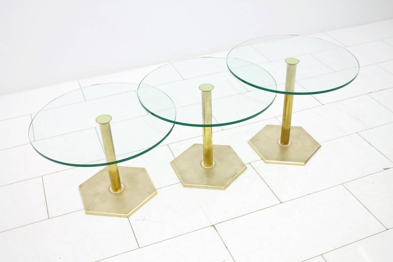 Set of Three Brass and Glass Side Tables, Nesting Tables 3