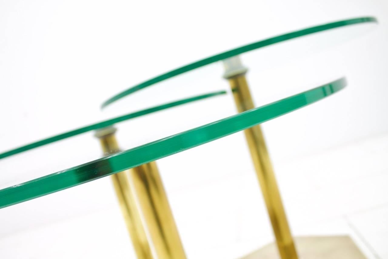 Mid-Century Modern Set of Three Brass and Glass Side Tables, Nesting Tables