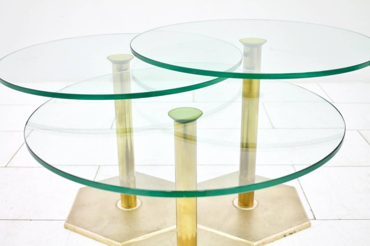 European Set of Three Brass and Glass Side Tables, Nesting Tables