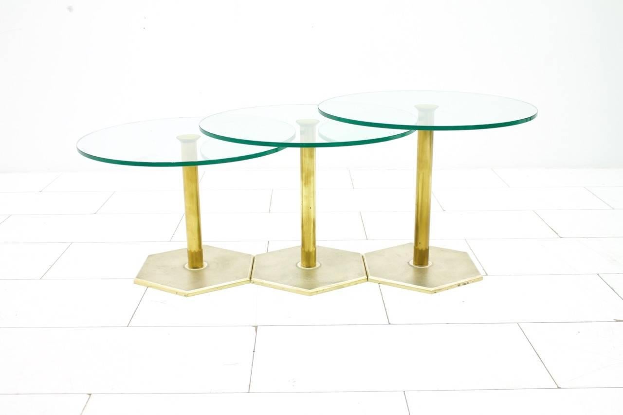 Set of Three Brass and Glass Side Tables, Nesting Tables 1