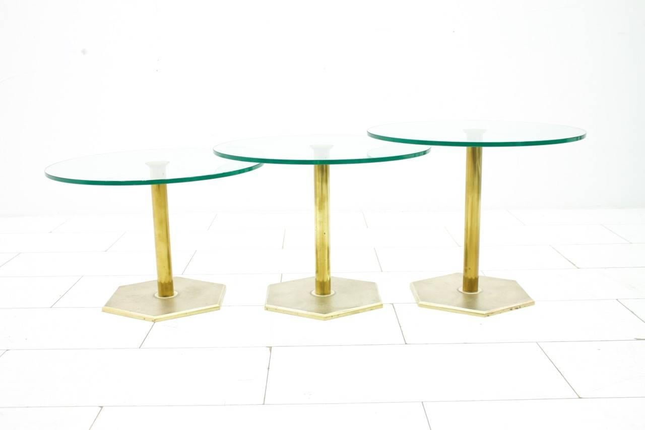 Set of Three Brass and Glass Side Tables, Nesting Tables 2