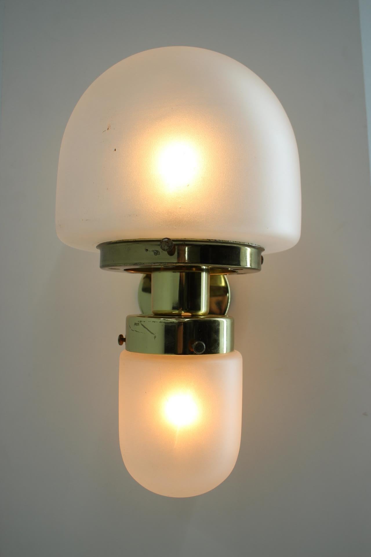 Mid-20th Century Set of Three Brass and Glass Wall Lamps by Kamenicky Senov, 1960s For Sale