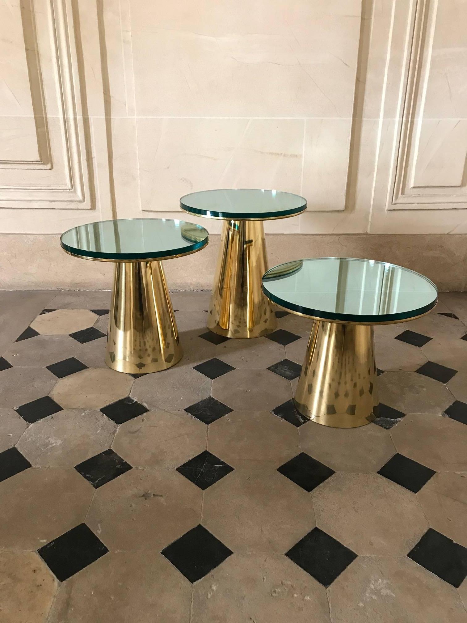 Set of Three Brass and Mirror Guéridons, Italy, 2017 4
