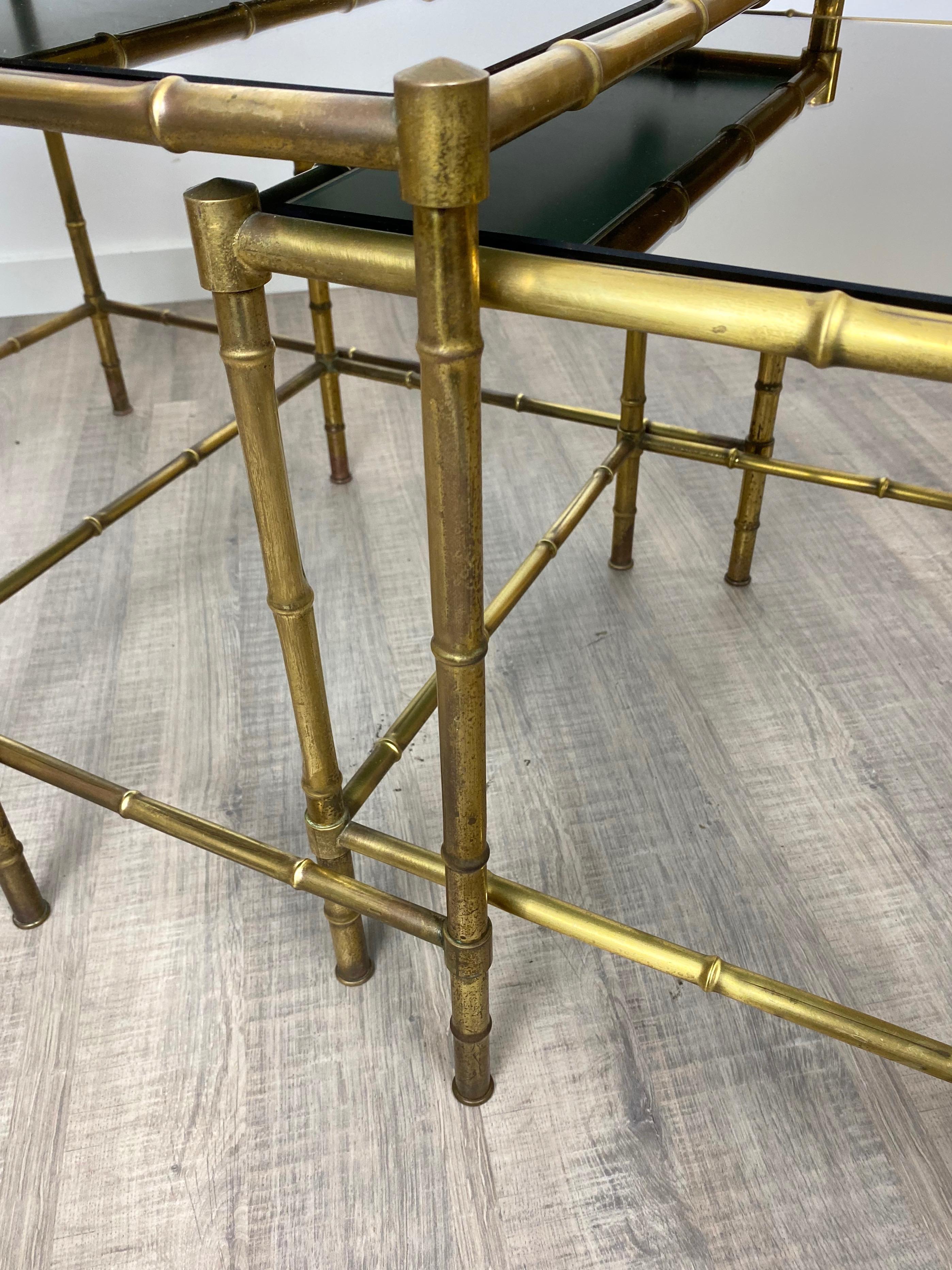 Set of Three Brass and Mirror Nesting Coffee Table by Maison Baguès France 1960s 9