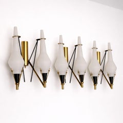 Mid-century modern wall lights glass sconces Stilnovo, Italy, 1960