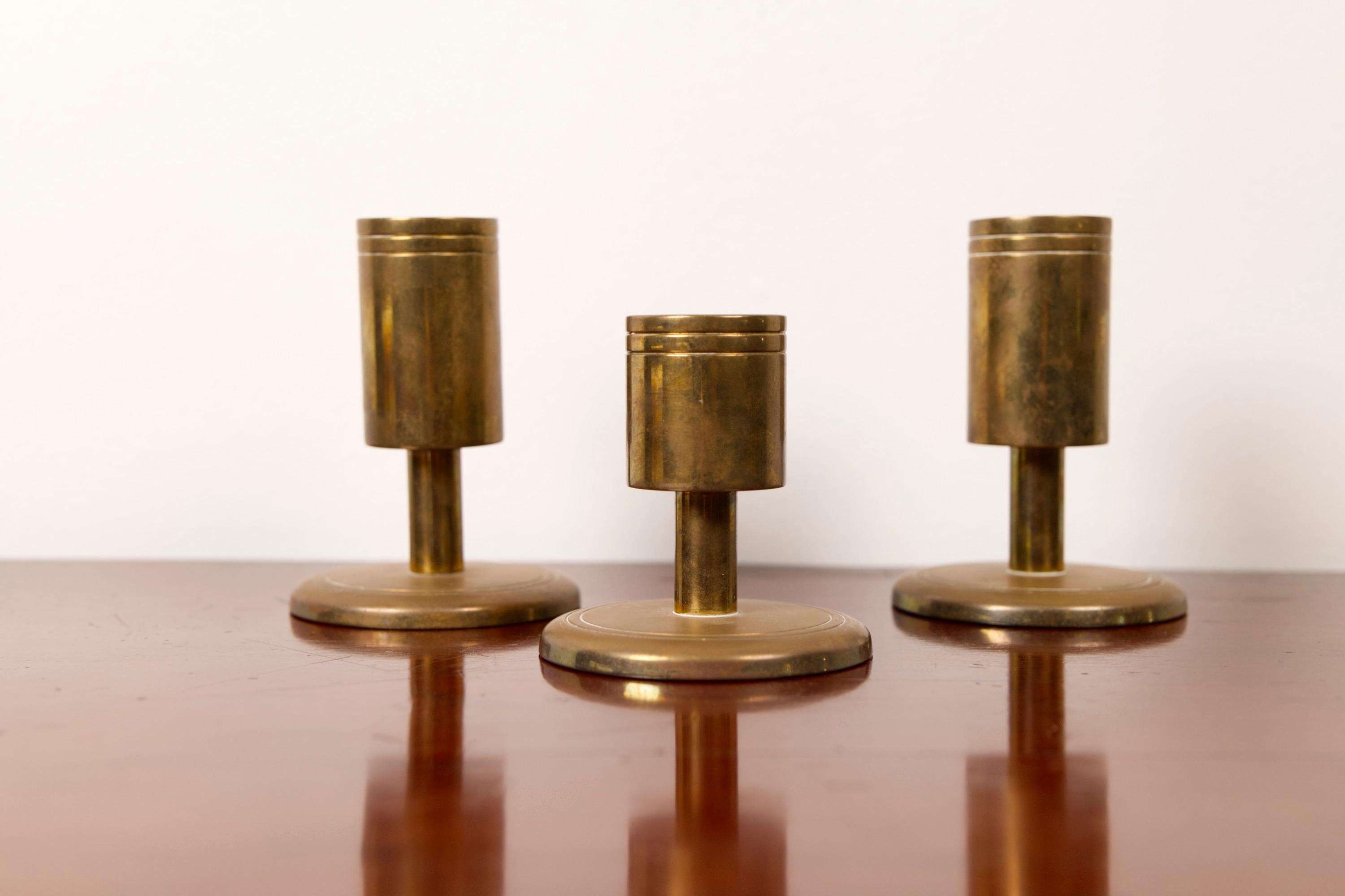Set of three brass candle holders by Dantorp, Denmark, 1960's For Sale 2