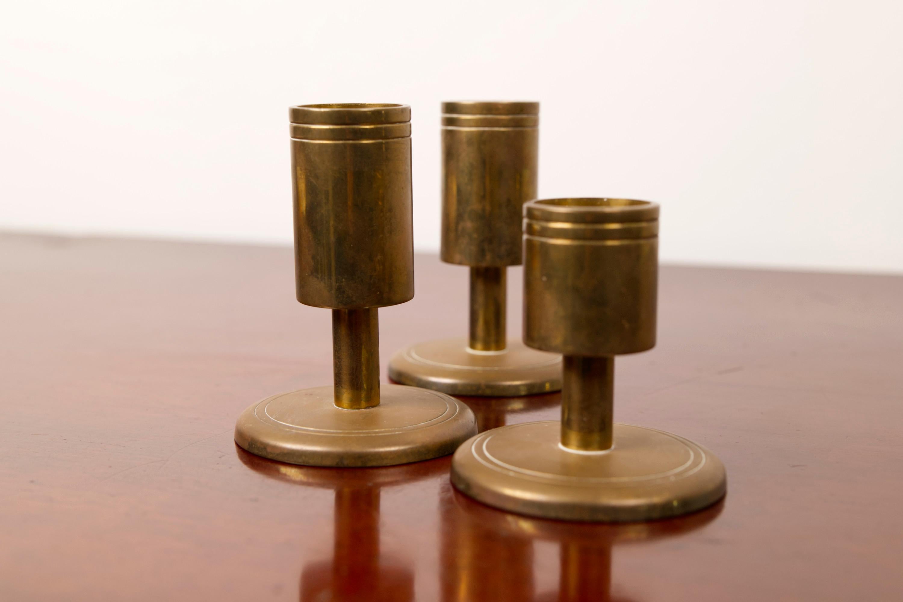 Mid-20th Century Set of three brass candle holders by Dantorp, Denmark, 1960's For Sale