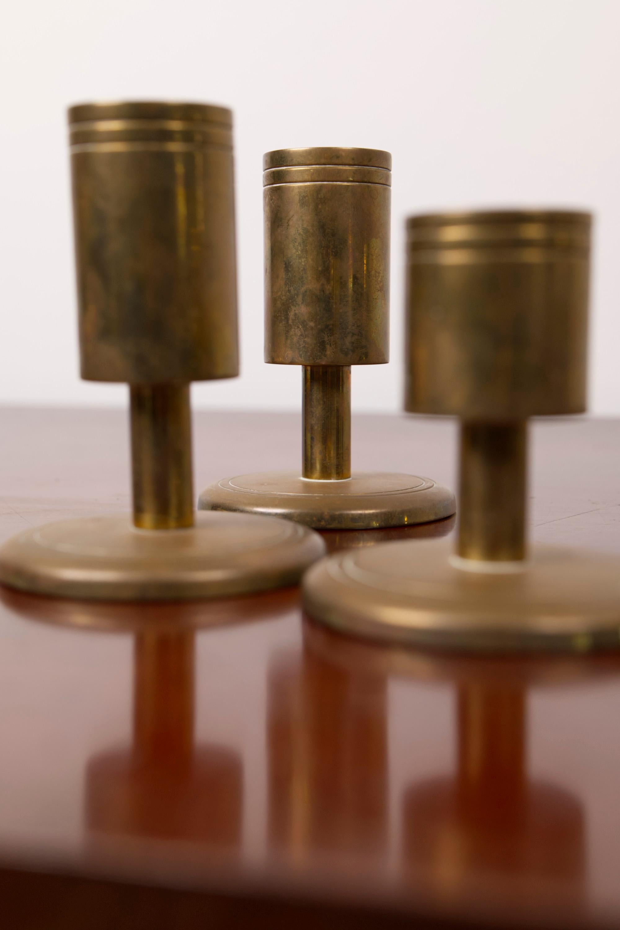 Brass Set of three brass candle holders by Dantorp, Denmark, 1960's For Sale