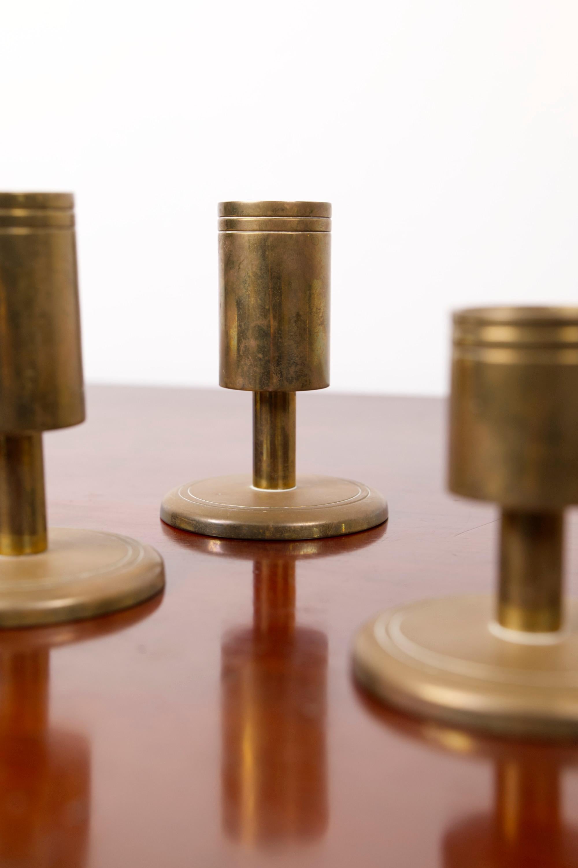 Set of three brass candle holders by Dantorp, Denmark, 1960's For Sale 1