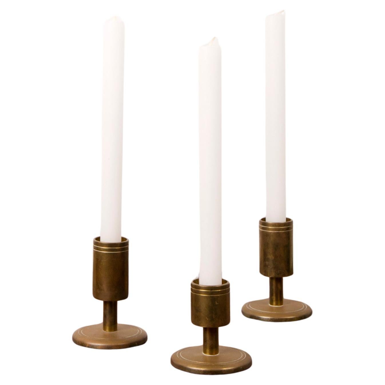 Set of three brass candle holders by Dantorp, Denmark, 1960's