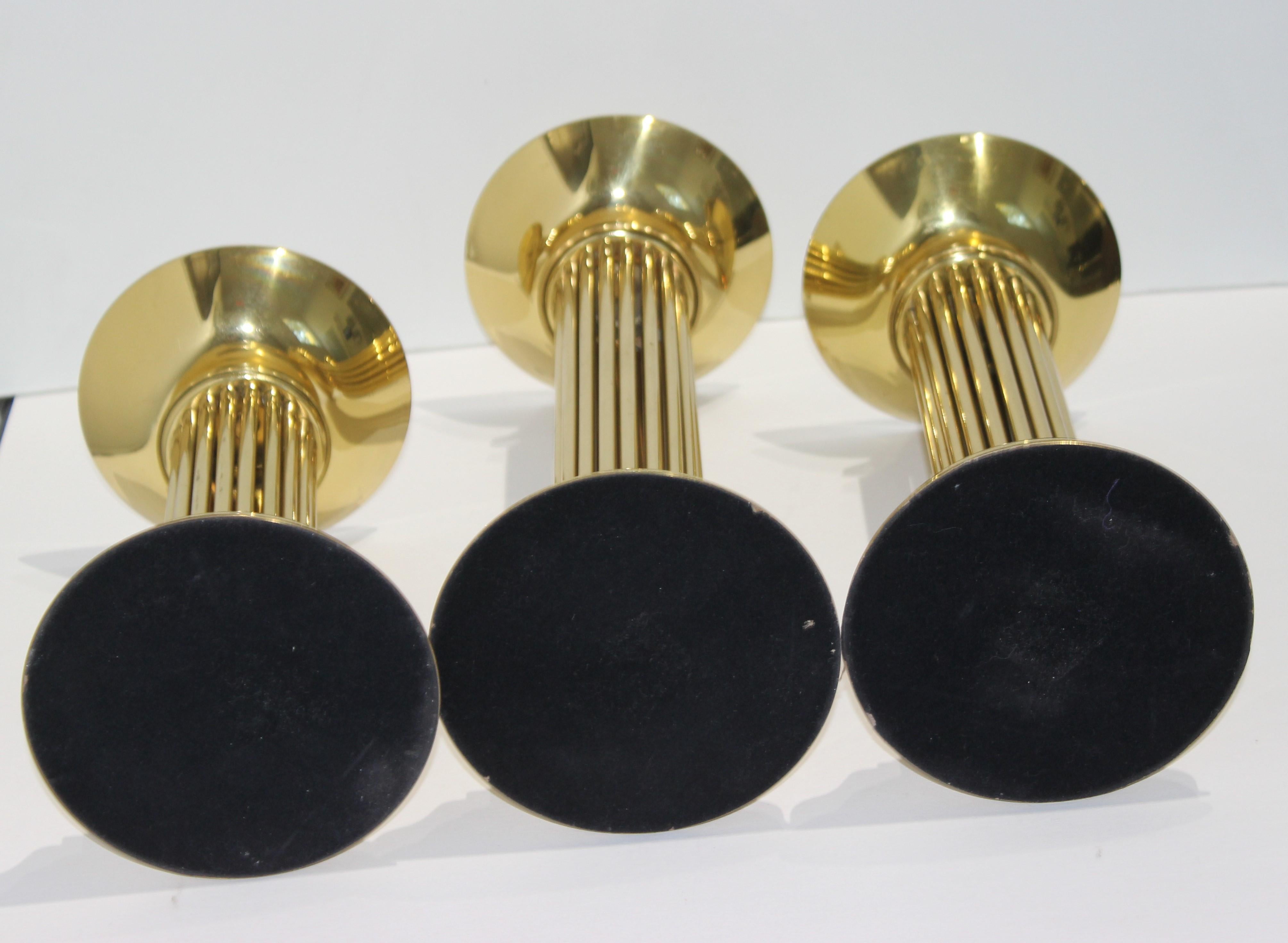 Lacquered Set of Three Brass Candlesticks in the Style of Karl Springer