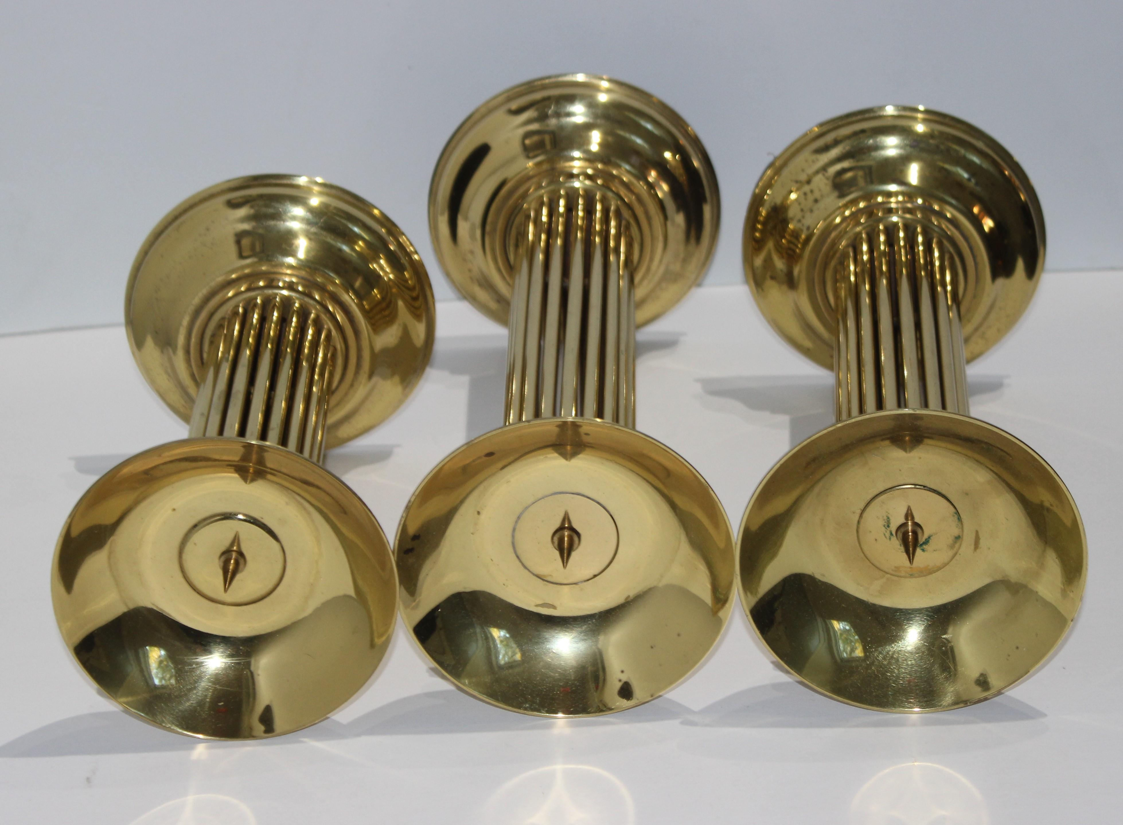 Set of Three Brass Candlesticks in the Style of Karl Springer In Good Condition In West Palm Beach, FL