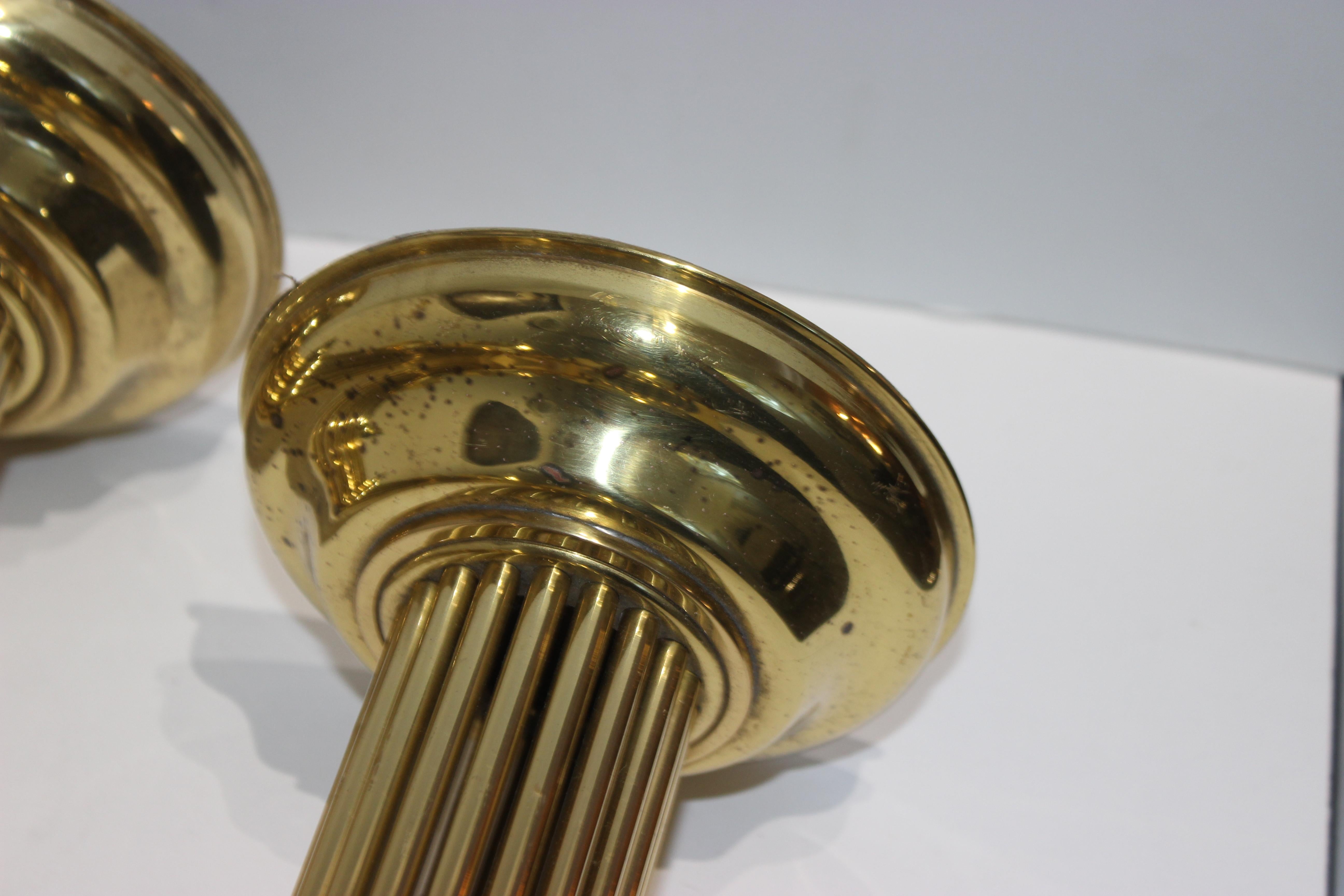 20th Century Set of Three Brass Candlesticks in the Style of Karl Springer