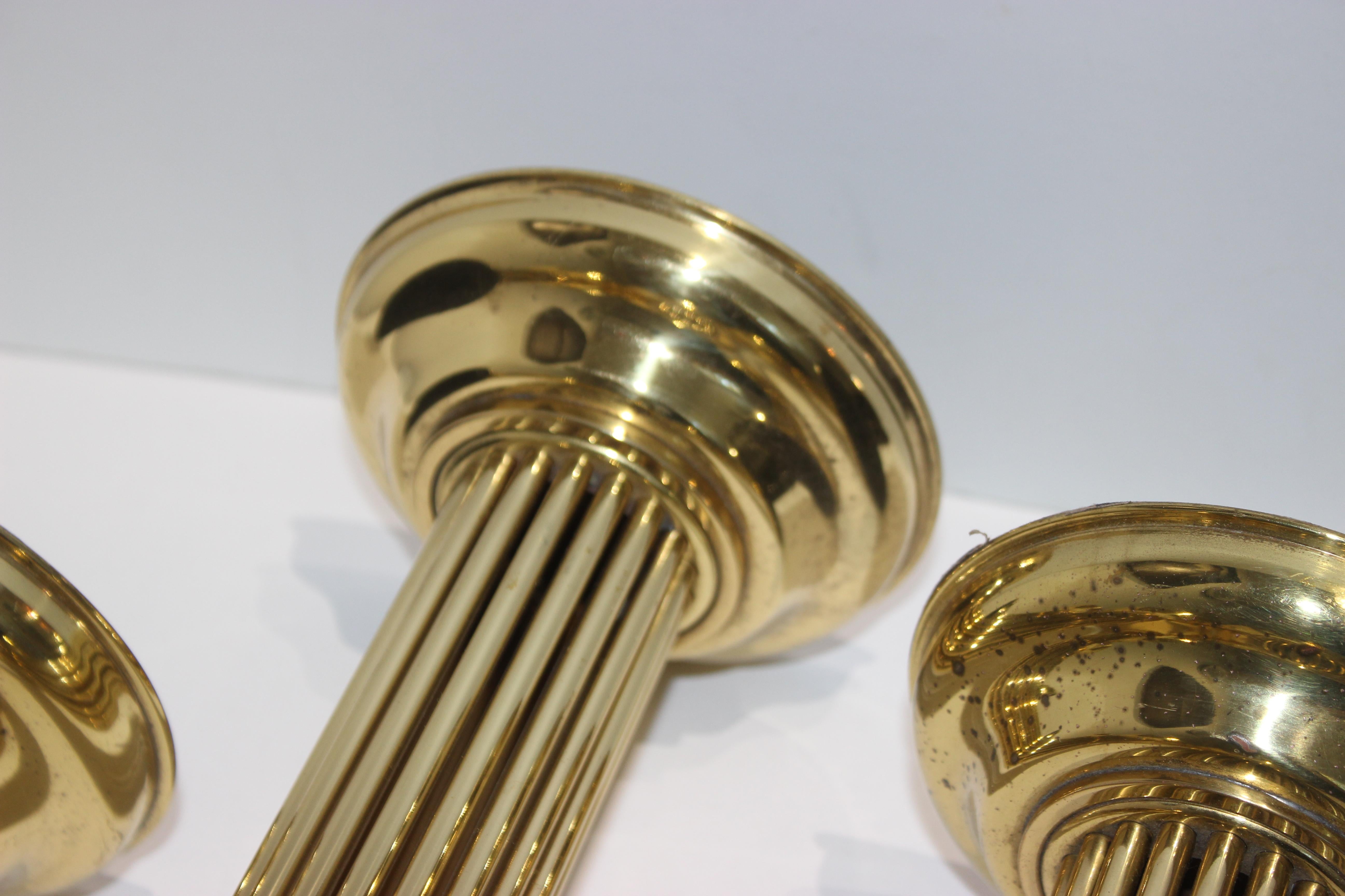 Set of Three Brass Candlesticks in the Style of Karl Springer 1