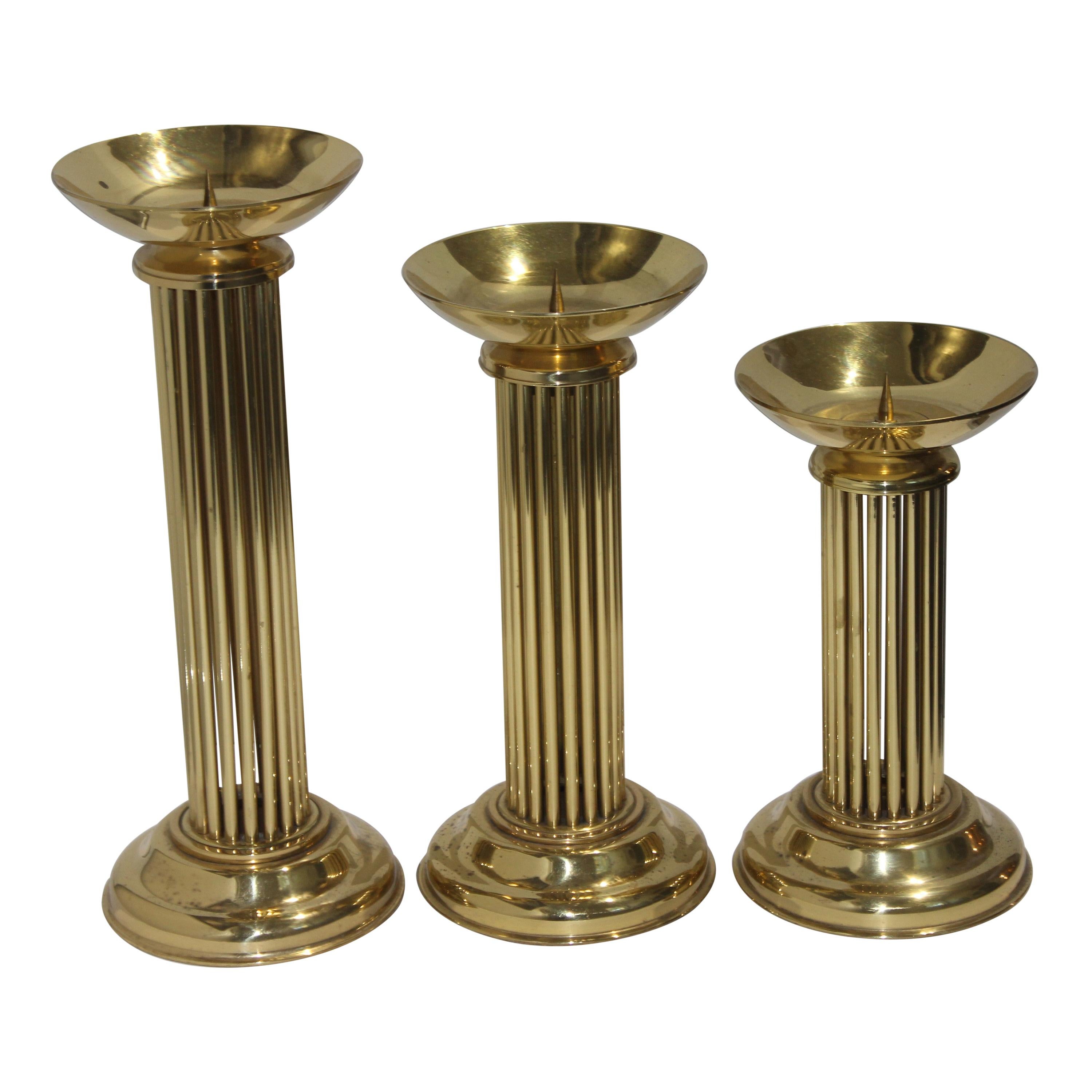Set of Three Brass Candlesticks in the Style of Karl Springer