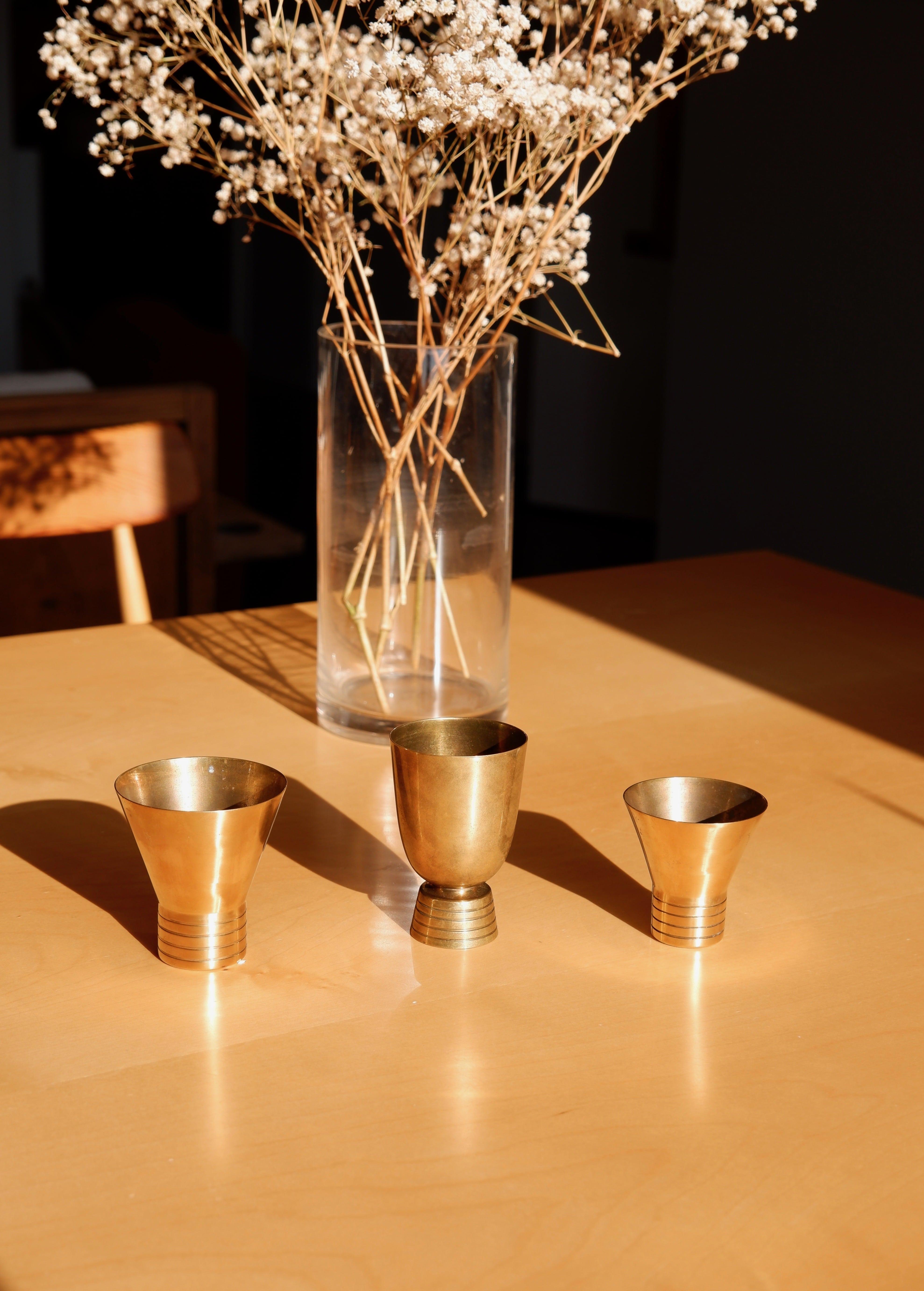 Set of Three Brass Cups Designed by Paavo Tynell for Taito, circa 1940 For Sale 2
