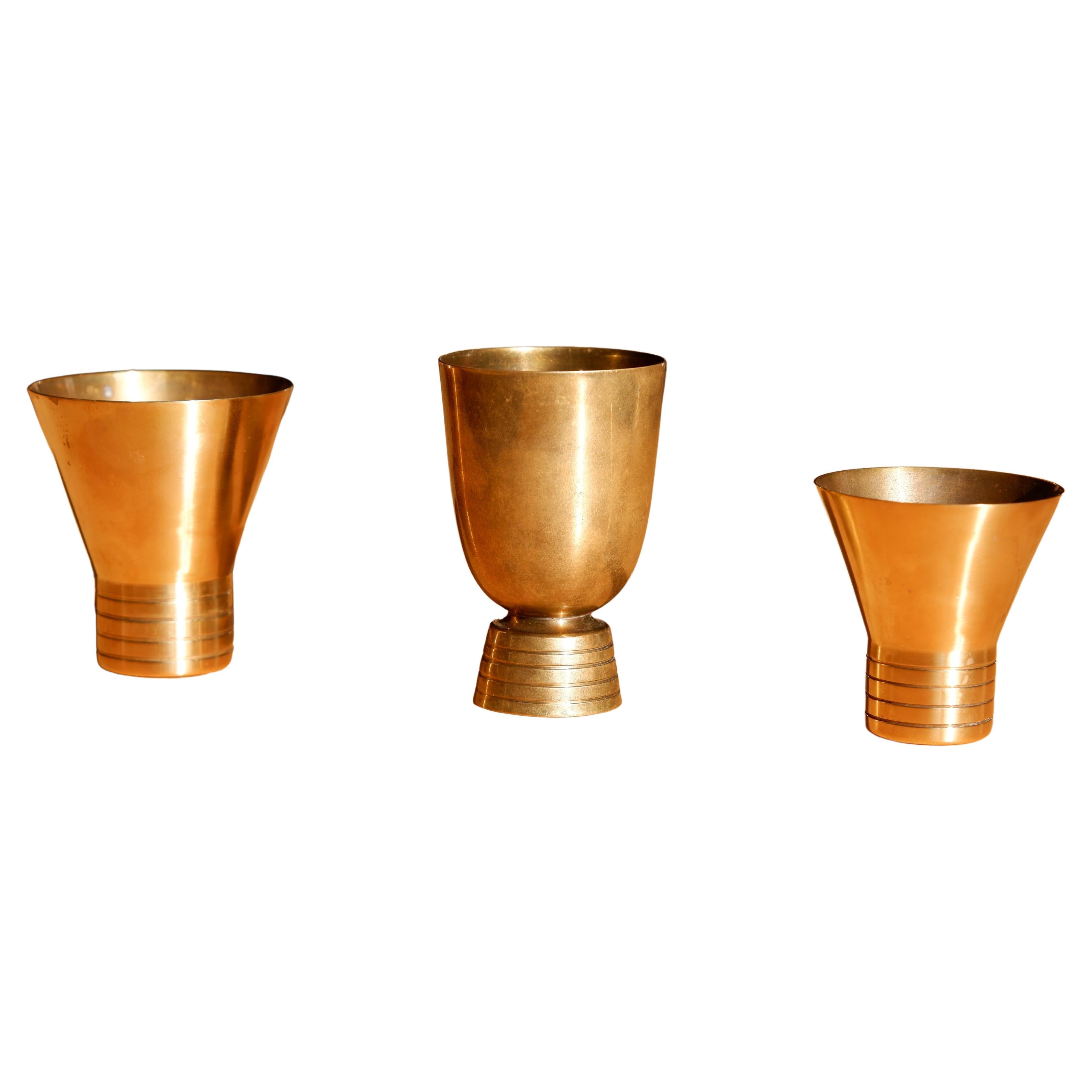 Set of Three Brass Cups Designed by Paavo Tynell for Taito, circa 1940