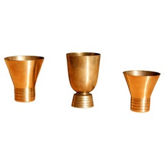 Set of Three Brass Cups Designed by Paavo Tynell for Taito, circa 1940