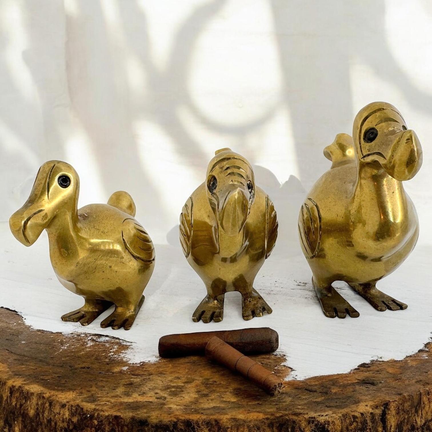 Set von drei Dodo-Vogelfiguren-Familie aus Messing, 1960er Jahre, Mid-Century Modern, Mauritius 4