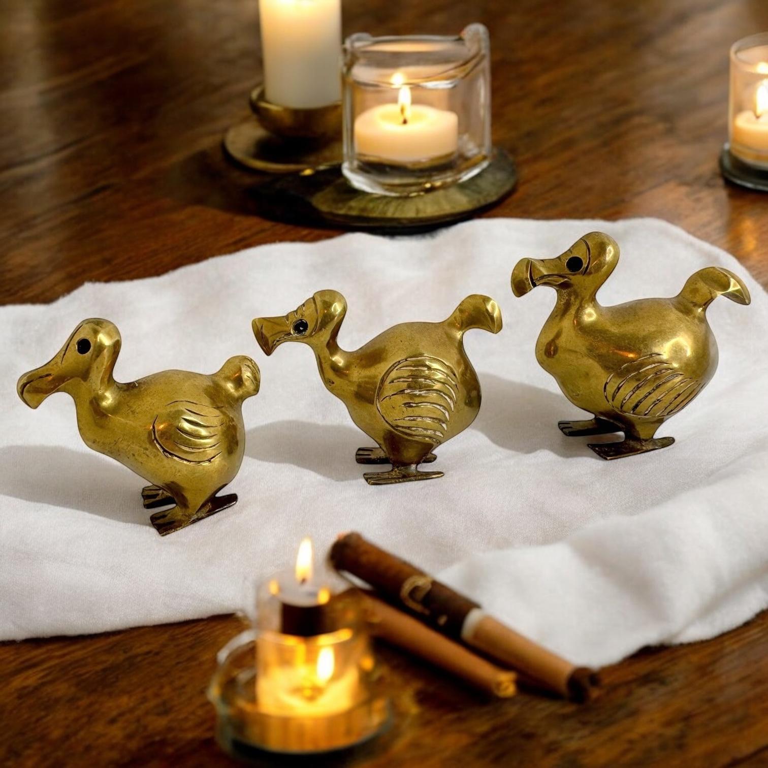 Set von drei Dodo-Vogelfiguren-Familie aus Messing, 1960er Jahre, Mid-Century Modern, Mauritius 1