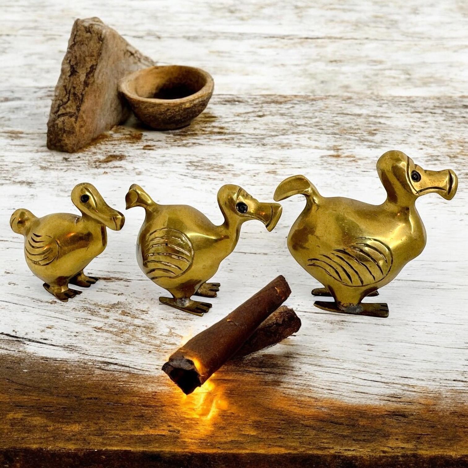 Set von drei Dodo-Vogelfiguren-Familie aus Messing, 1960er Jahre, Mid-Century Modern, Mauritius 2
