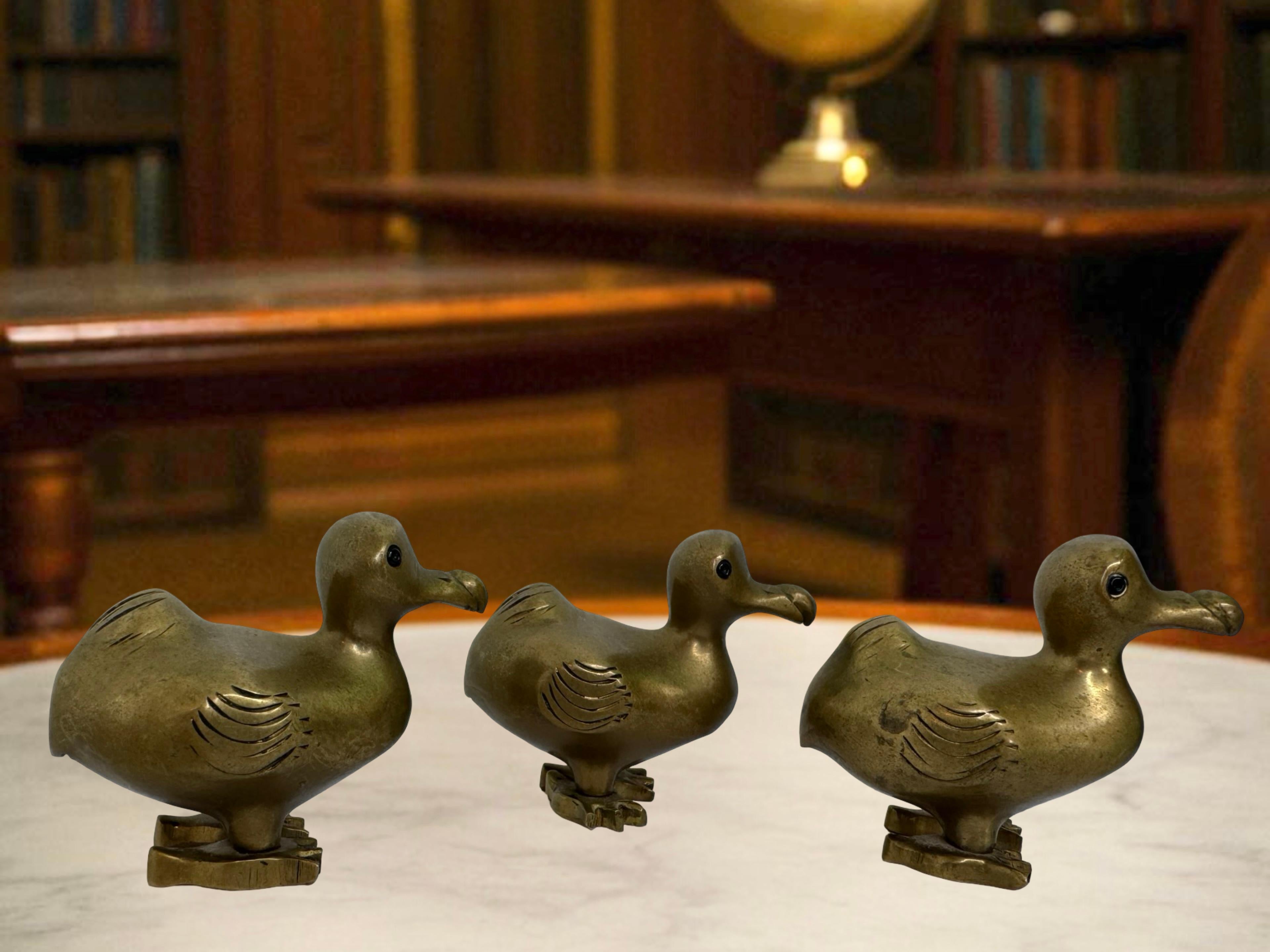 Set of three Brass Dodo Bird Figurine Family 1960s Mid-Century Modern, Mauritius For Sale 3