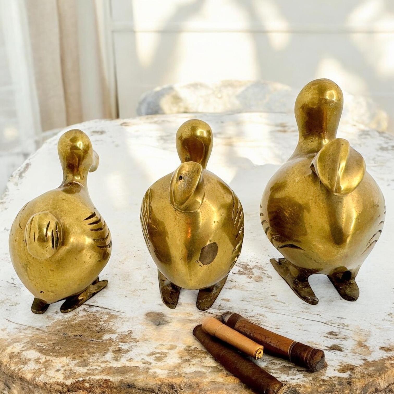 Set von drei Dodo-Vogelfiguren-Familie aus Messing, 1960er Jahre, Mid-Century Modern, Mauritius 3
