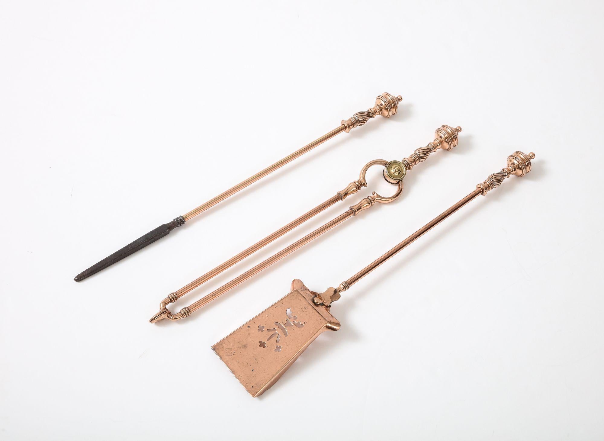 Set of Three Copper Fire Tools For Sale 1