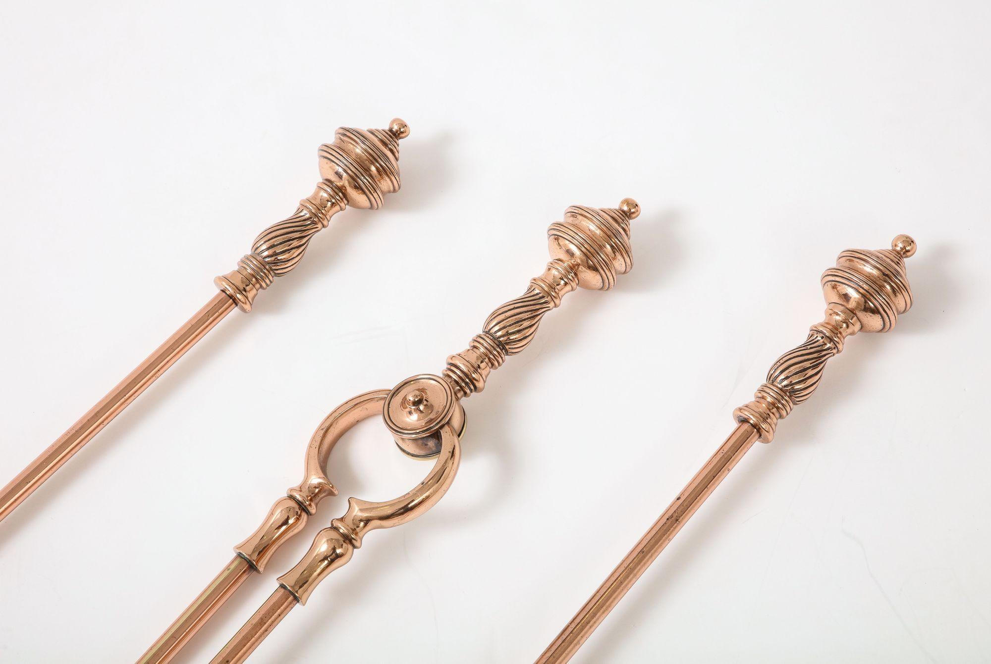 Set of Three Copper Fire Tools For Sale 2