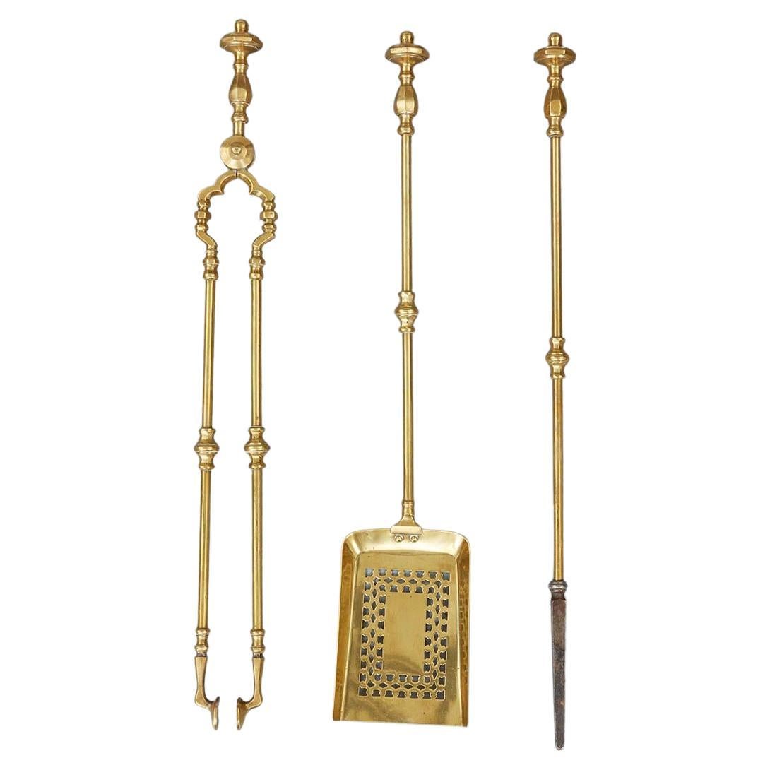 Set of Three Brass Firetools with Pierced Shovel