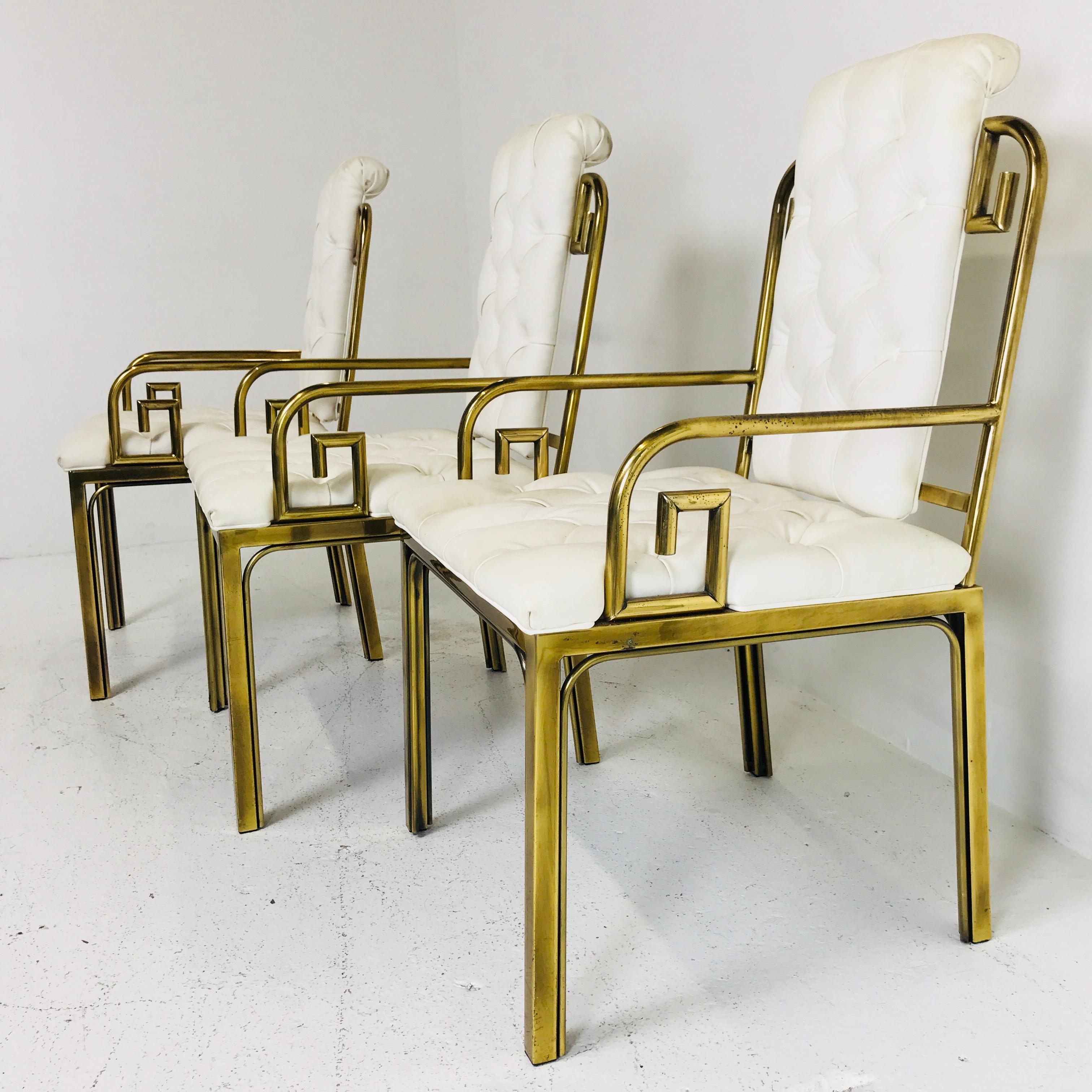 Set of Three Brass Greek Key Chairs by Mastercraft In Good Condition In Dallas, TX