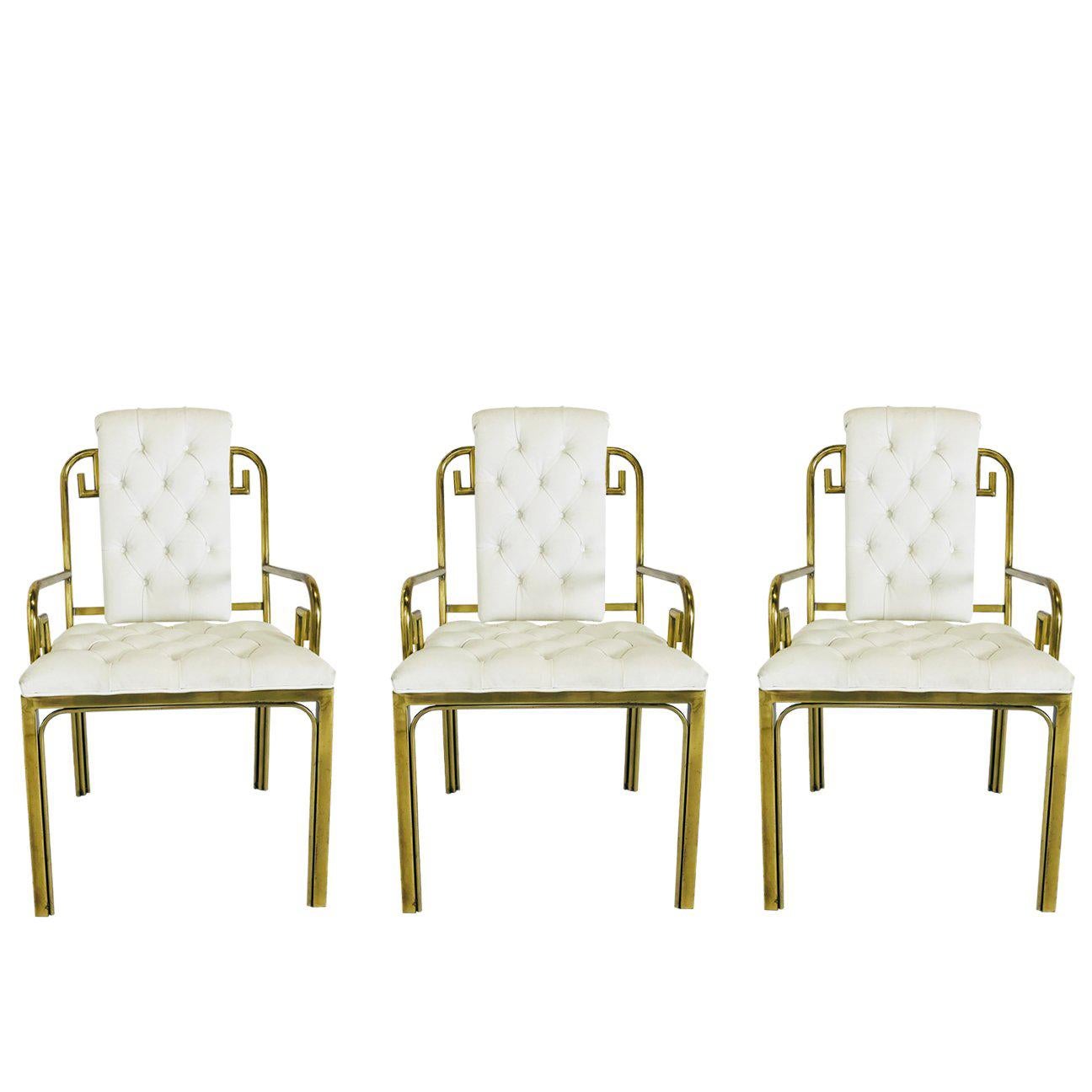 Set of Three Brass Greek Key Chairs by Mastercraft