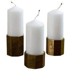 Set of Three Brass Hexagon Candle Holders by Gusum – Sweden, 1960's